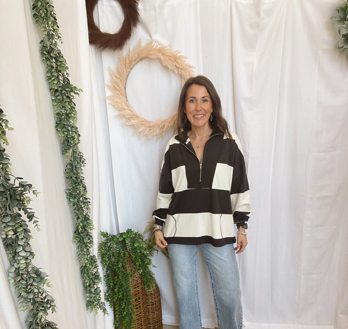 Willow Stripe Half Zip Top-Long Sleeve Tops-blu pepper-The Silo Boutique, Women's Fashion Boutique Located in Warren and Grand Forks North Dakota