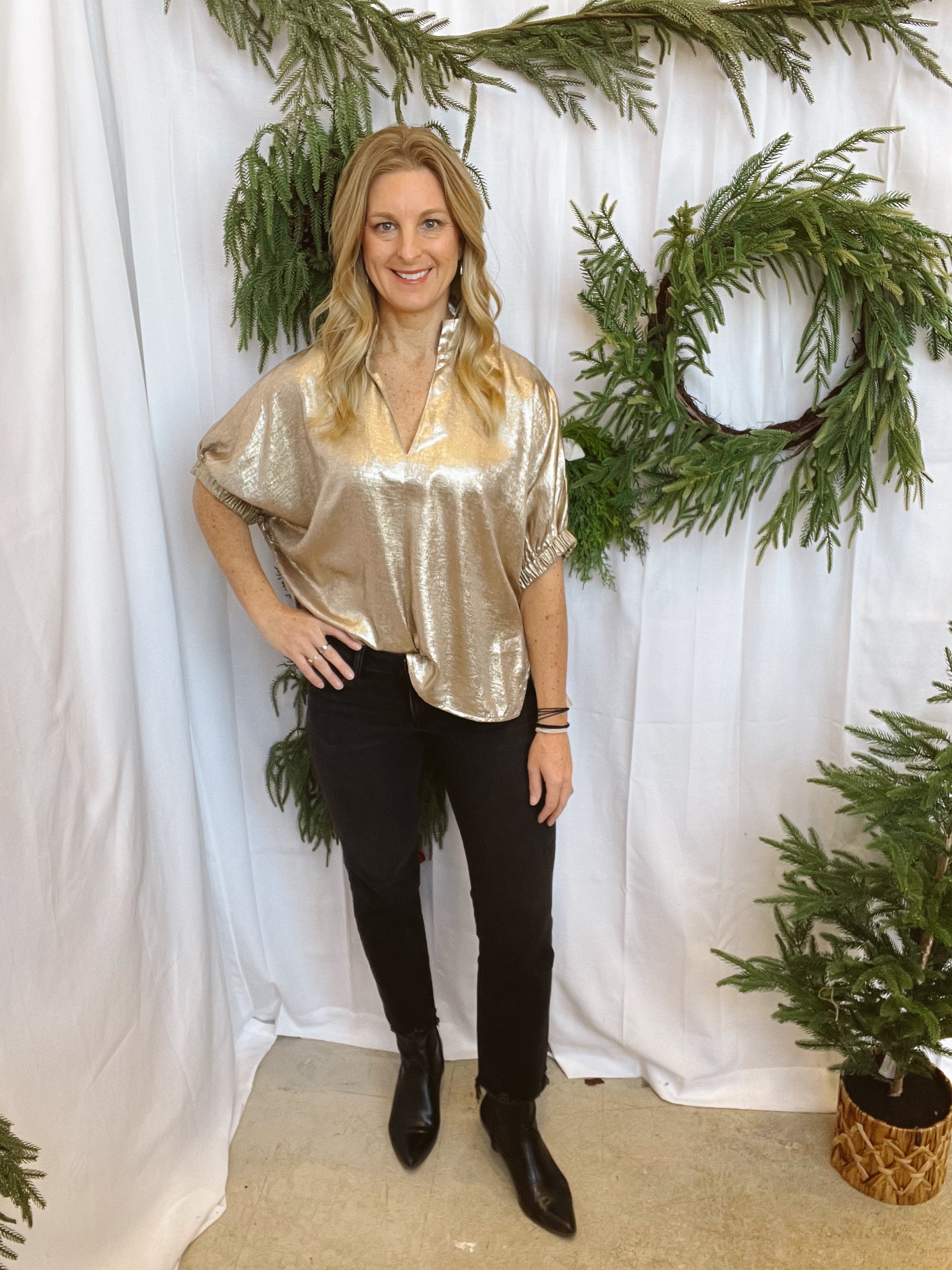 Shimmer and Shine Top-Gold-Final Sale-Short Sleeve Tops-entro-The Silo Boutique, Women's Fashion Boutique Located in Warren and Grand Forks North Dakota
