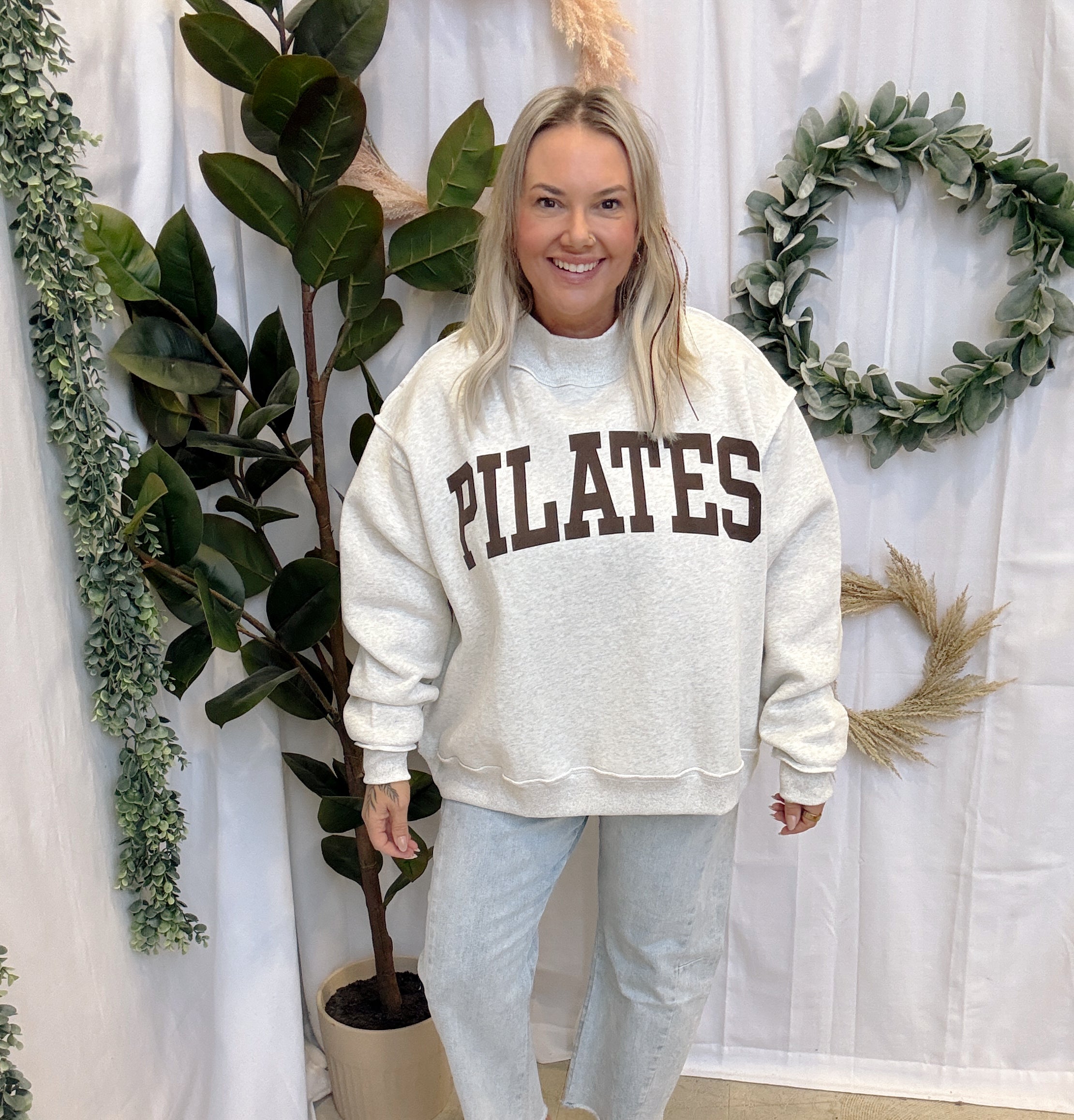 Brown Font Pilates & Yoga Sweatshirt-Sweatshirts-bucketlist-The Silo Boutique, Women's Fashion Boutique Located in Warren and Grand Forks North Dakota