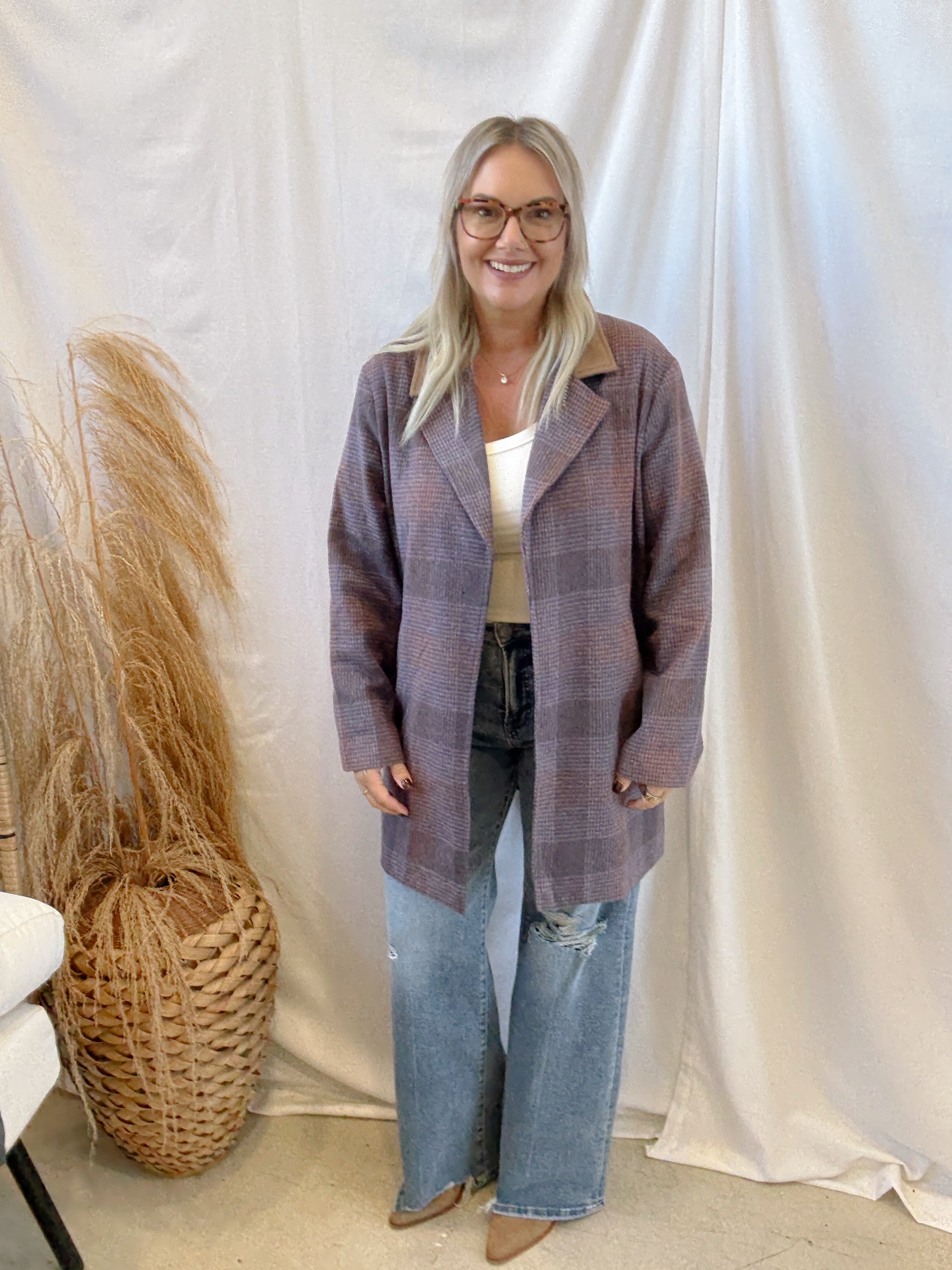 Eggplant Mix Blazer-Final sale-Blazers-hem and thread-The Silo Boutique, Women's Fashion Boutique Located in Warren and Grand Forks North Dakota