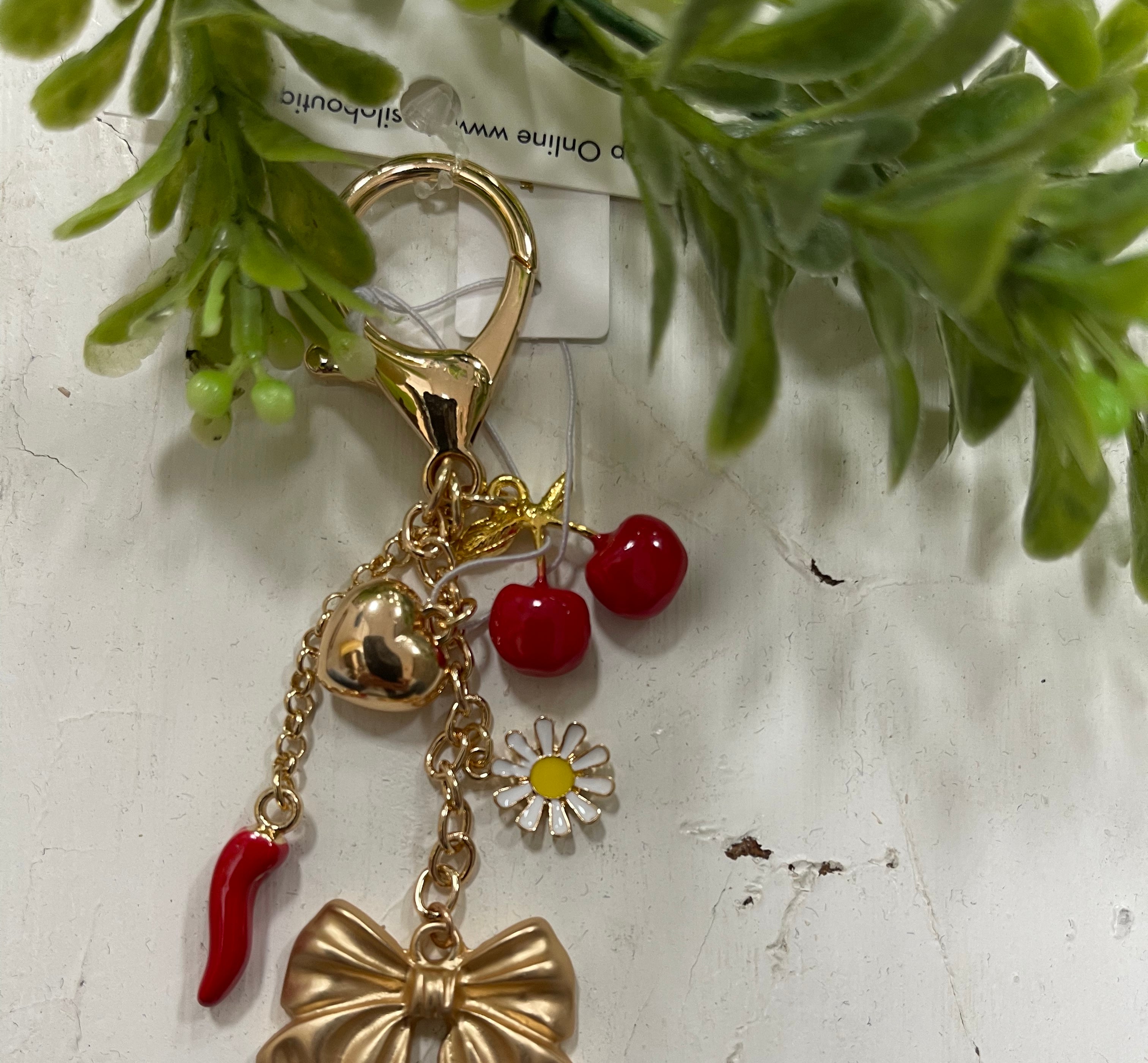 Cherry Red Pepper Bow Charms Charm Chain-Final Sale-Keychains-joss-The Silo Boutique, Women's Fashion Boutique Located in Warren and Grand Forks North Dakota