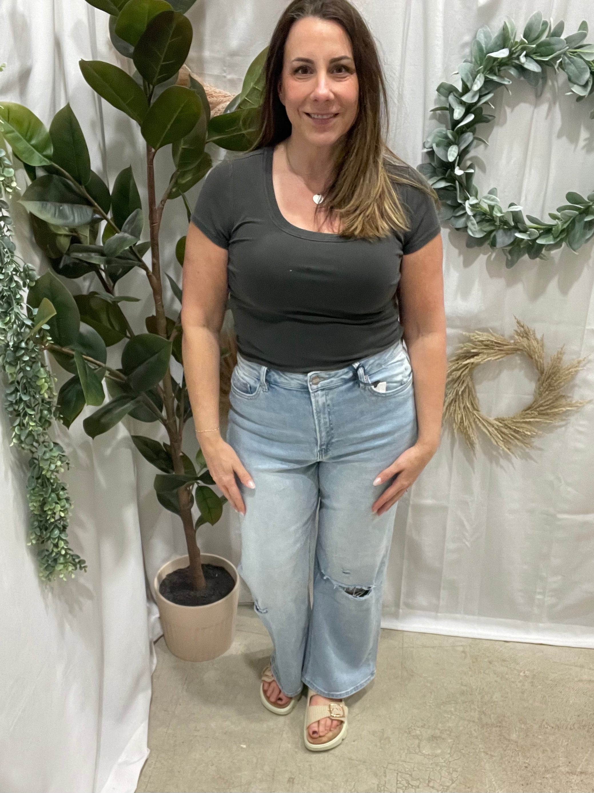 Be Cool Ribbed Scoop Top-Charcoal-Short Sleeve Tops-be cool-The Silo Boutique, Women's Fashion Boutique Located in Warren and Grand Forks North Dakota