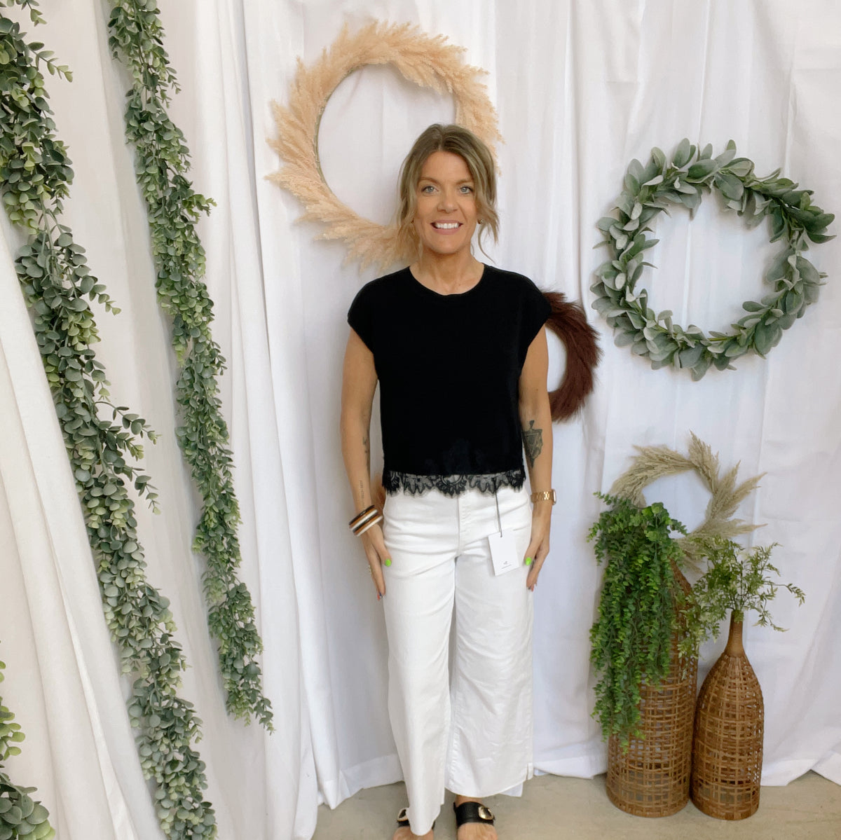 Charlee Lace Trip Top-Black-Short Sleeve Tops-entro-The Silo Boutique, Women's Fashion Boutique Located in Warren and Grand Forks North Dakota