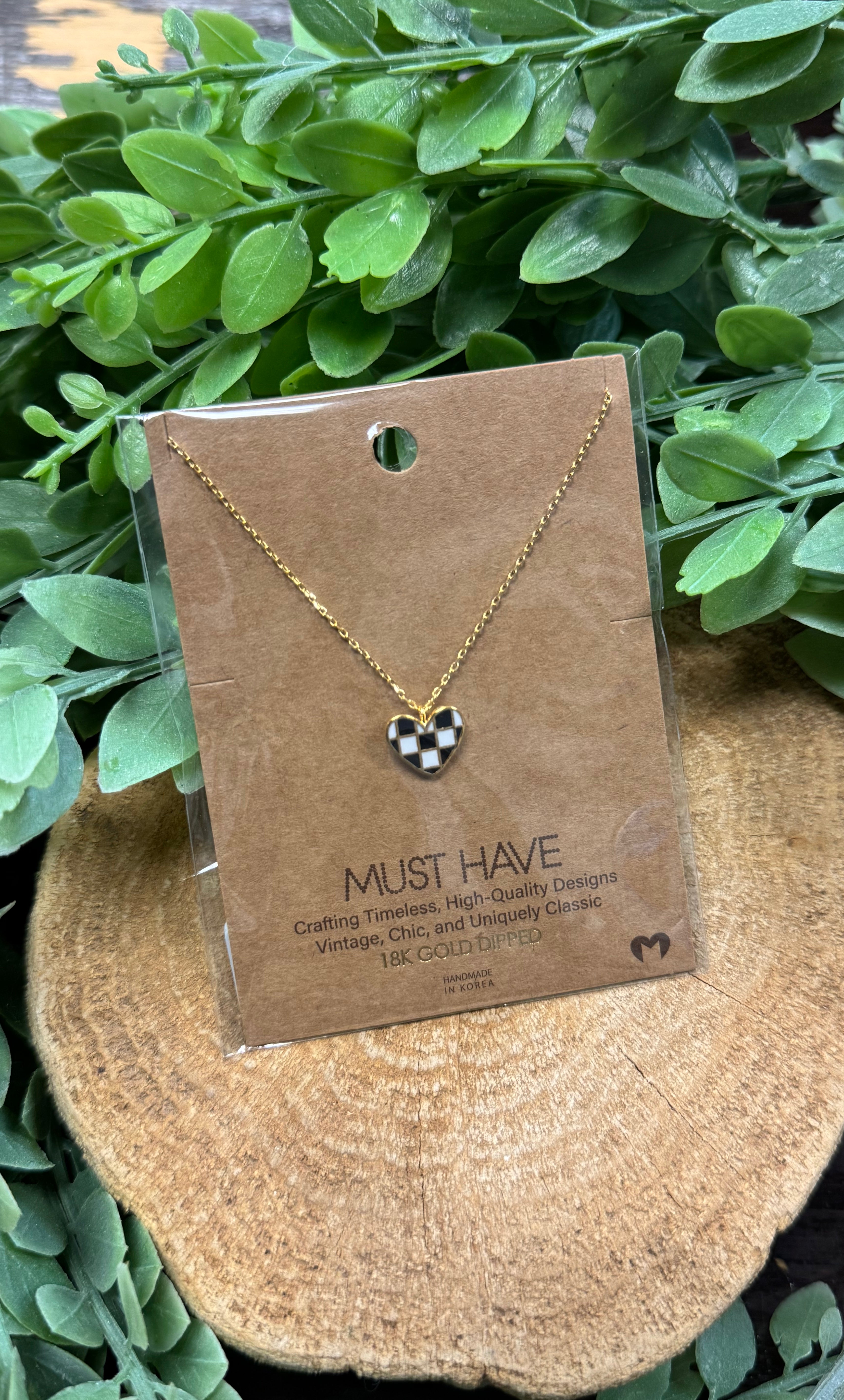 Checker Heart Necklace-Necklaces-fame-The Silo Boutique, Women's Fashion Boutique Located in Warren and Grand Forks North Dakota