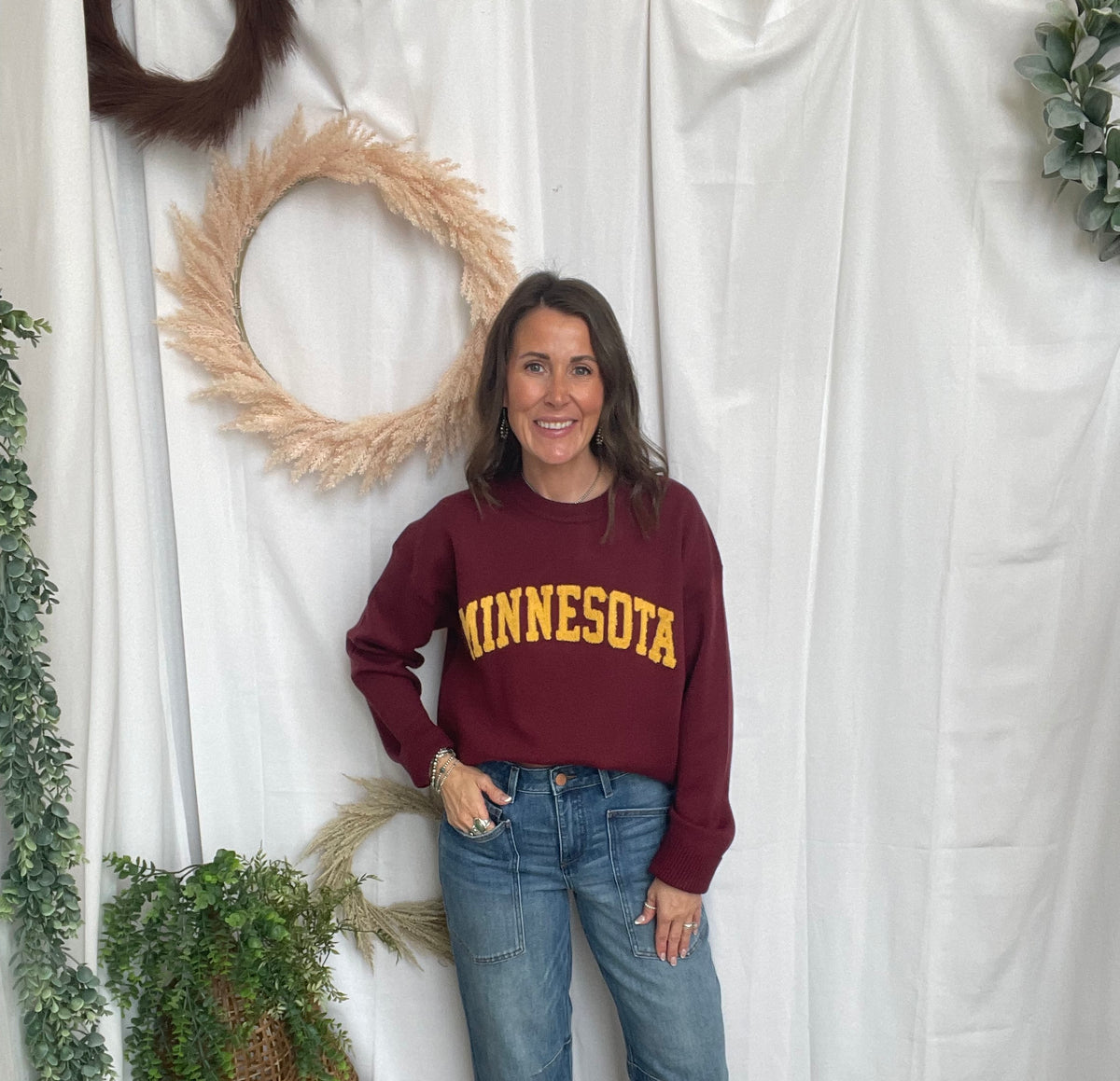 Leia Minnesota Pom Sweater-Maroon-Sweaters-Leia-The Silo Boutique, Women's Fashion Boutique Located in Warren and Grand Forks North Dakota
