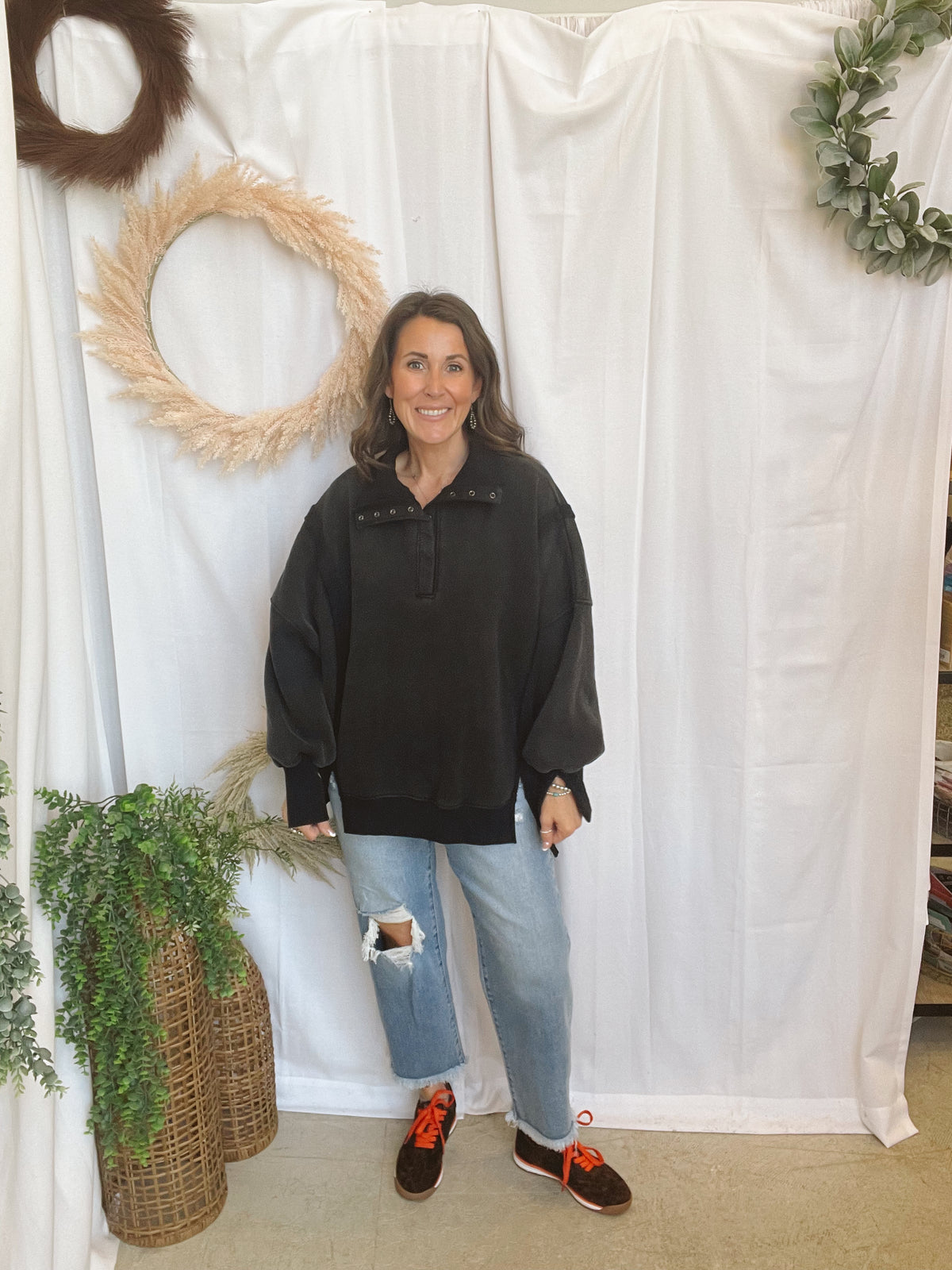 Sophie Snap Collar Sweatshirt-Black-Sweatshirts-hyfve-The Silo Boutique, Women's Fashion Boutique Located in Warren and Grand Forks North Dakota