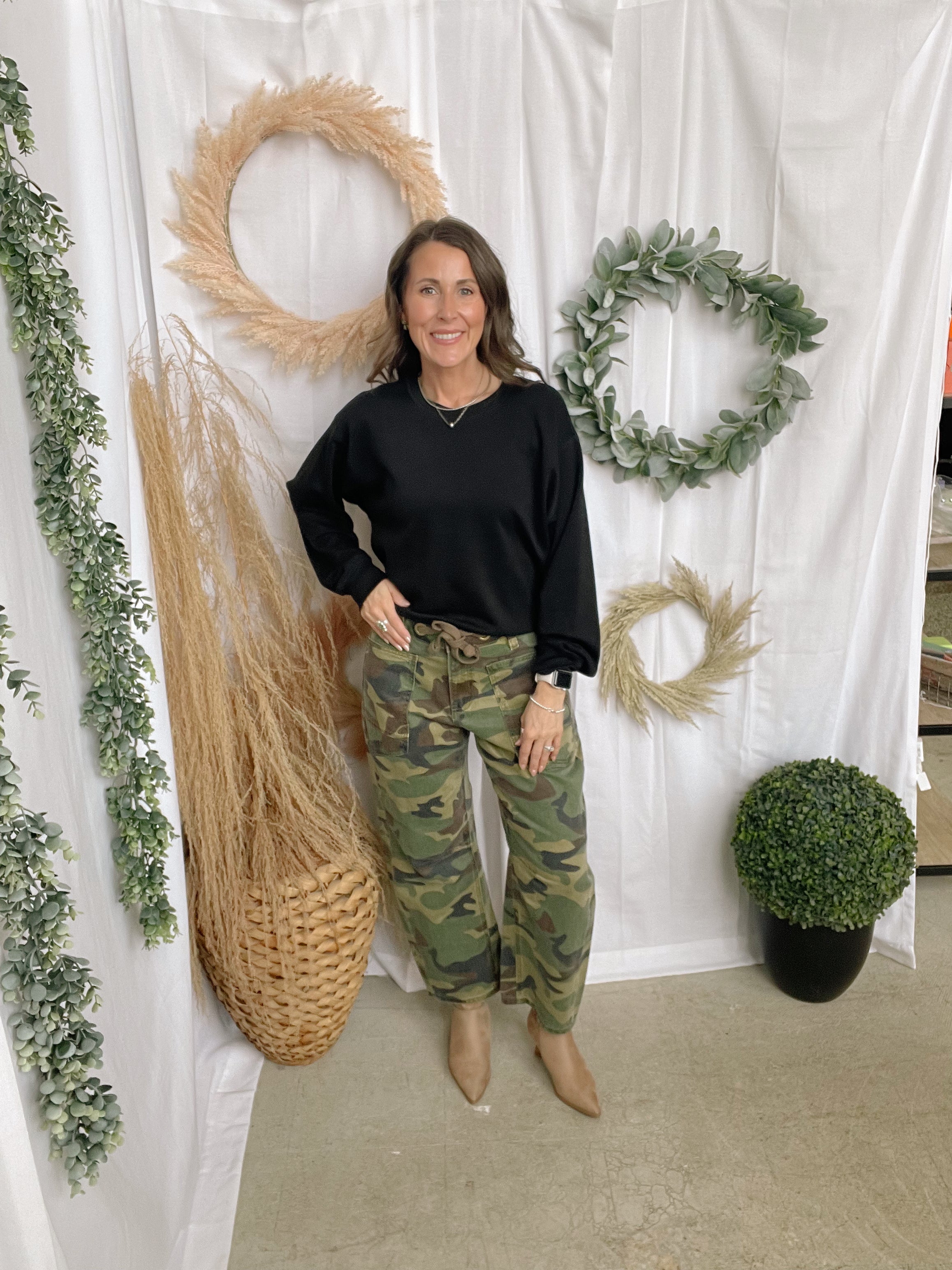 Risen Camo Slouchy Barrel Jeans-Jeans-risen-The Silo Boutique, Women's Fashion Boutique Located in Warren and Grand Forks North Dakota