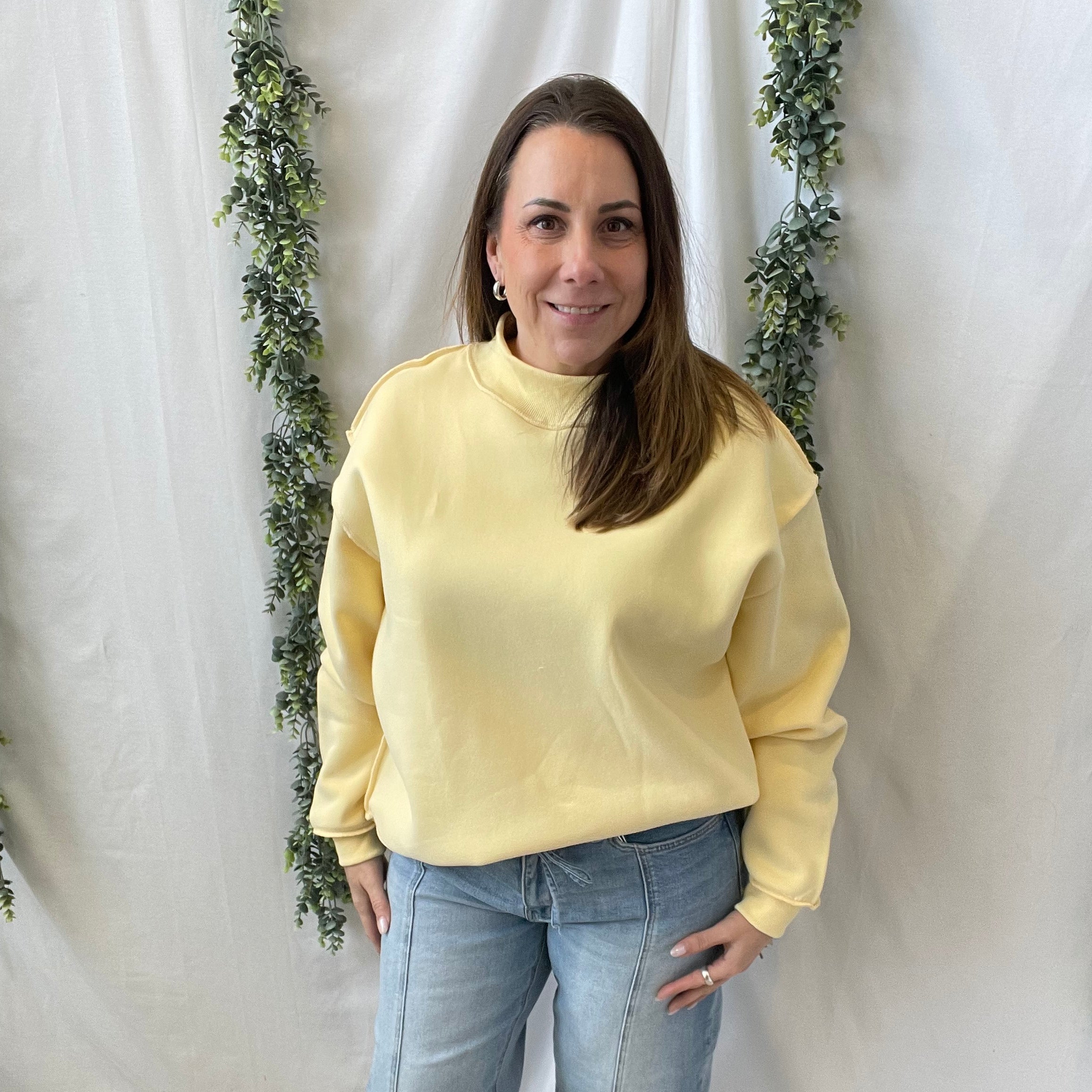 Butter Yellow Mock Sweatshirt-Sweatshirts-bucketlist-The Silo Boutique, Women's Fashion Boutique Located in Warren and Grand Forks North Dakota
