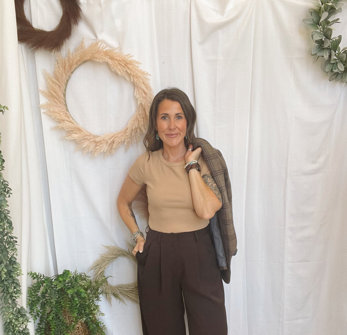 Jane Wide Tuck Pants-Brown-sweatpants-jade by jane-The Silo Boutique, Women's Fashion Boutique Located in Warren and Grand Forks North Dakota
