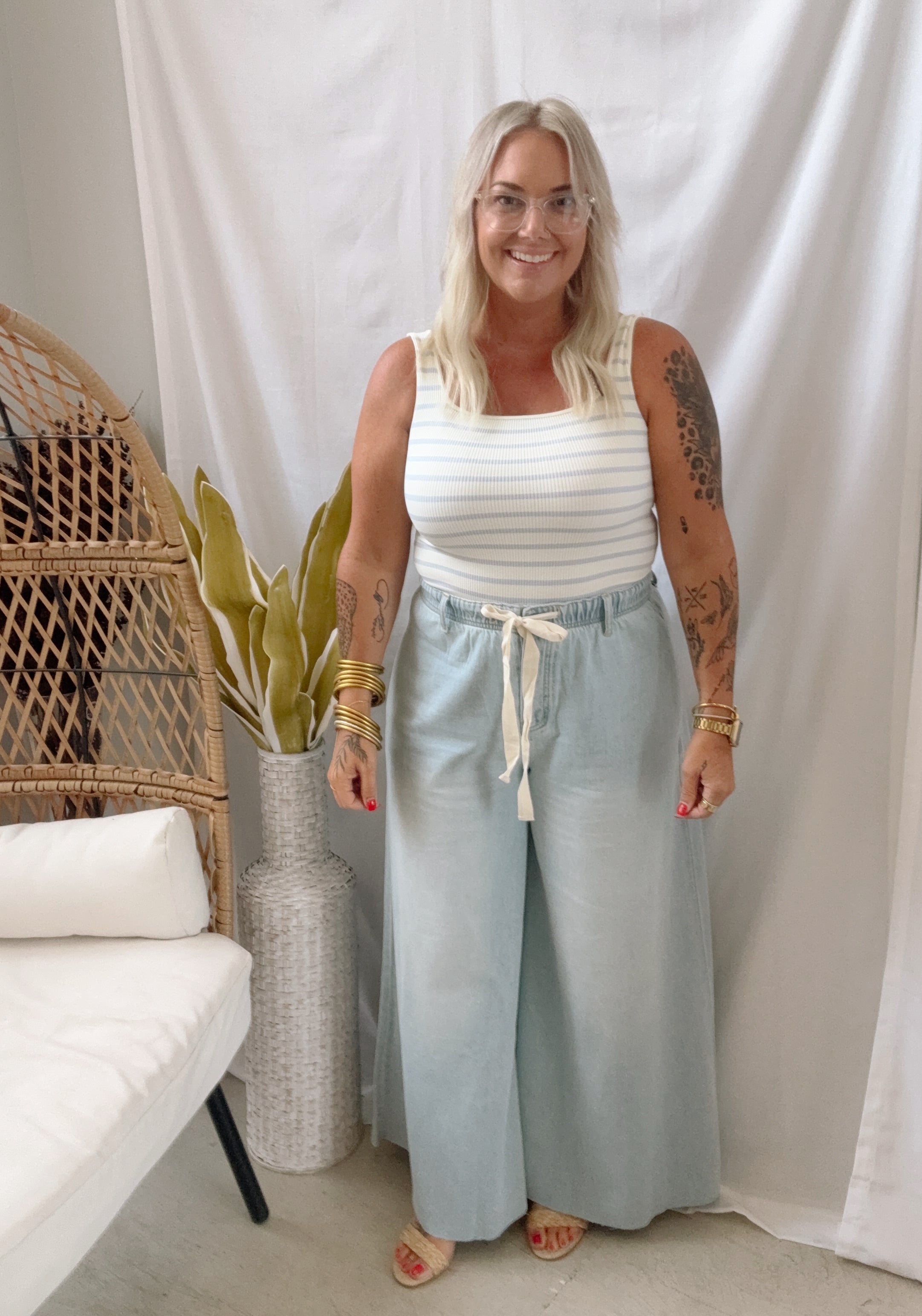 Pale Blue Striped Bodysuit-Bodysuits-by together-The Silo Boutique, Women's Fashion Boutique Located in Warren and Grand Forks North Dakota