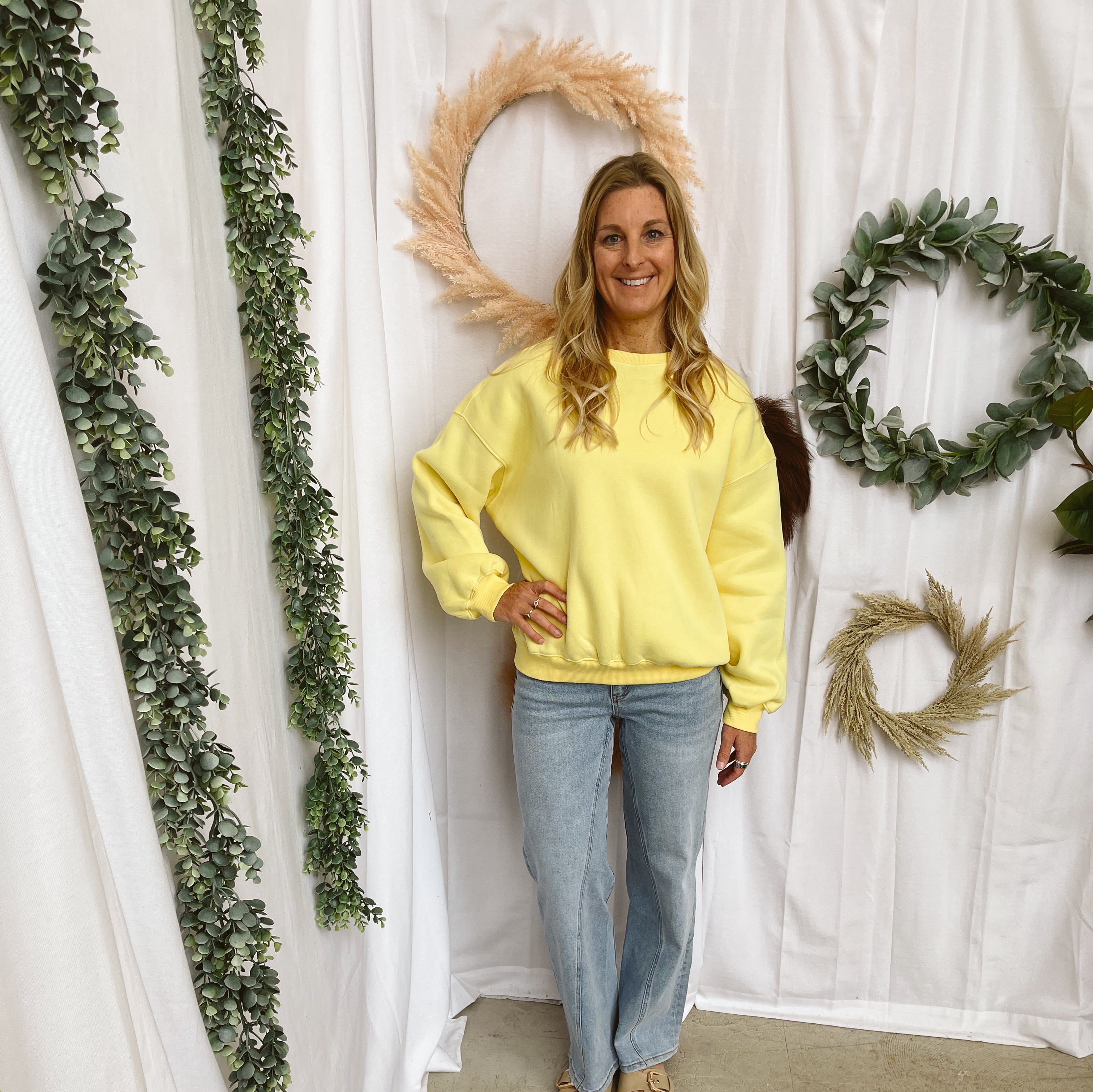 Varsity Crew Sweatshirt-Yellow-Sweatshirts-tictoc-The Silo Boutique, Women's Fashion Boutique Located in Warren and Grand Forks North Dakota