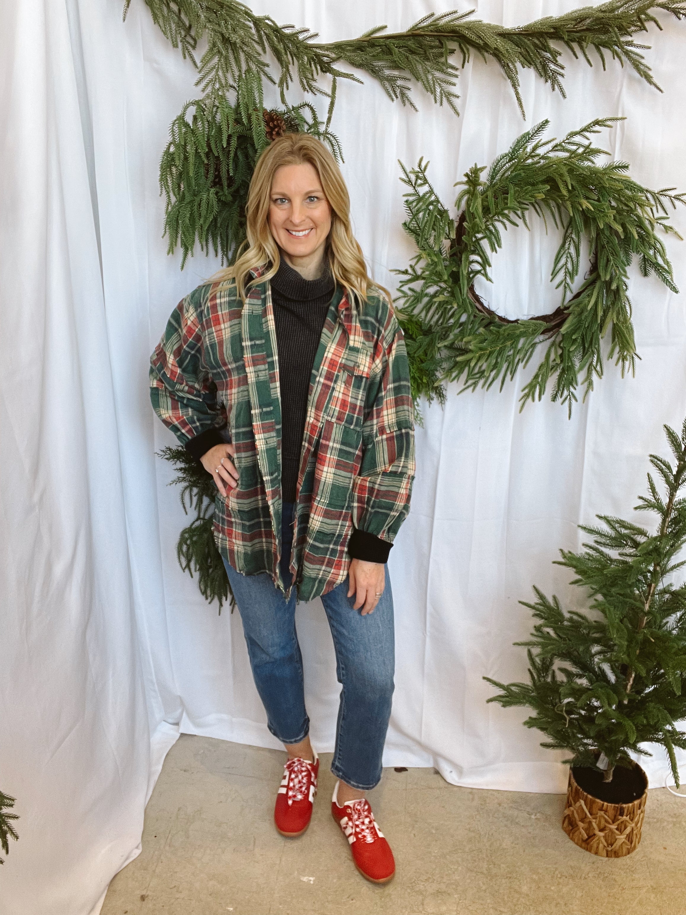 Green Plaid Button Down Top-Long Sleeve Tops-easel-The Silo Boutique, Women's Fashion Boutique Located in Warren and Grand Forks North Dakota
