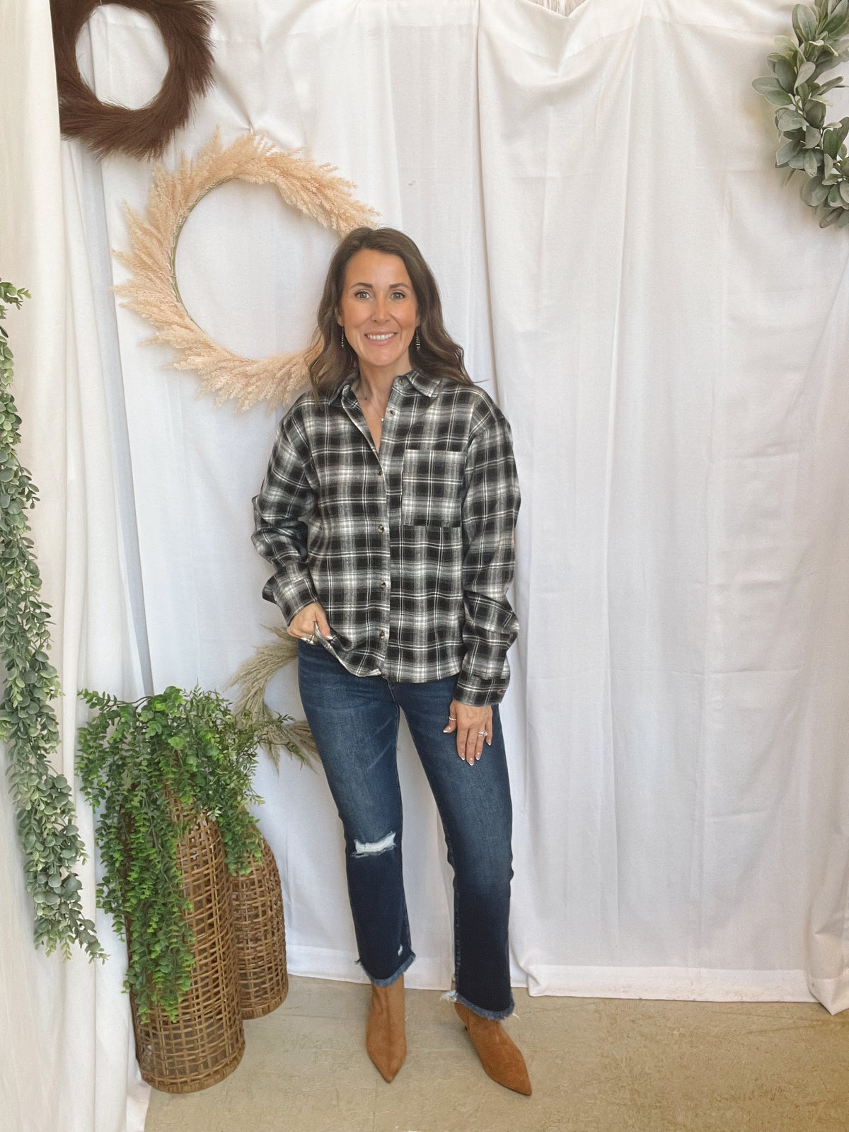 Ellison Black Plaid Flannel-Long Sleeve Tops-hyfve-The Silo Boutique, Women's Fashion Boutique Located in Warren and Grand Forks North Dakota