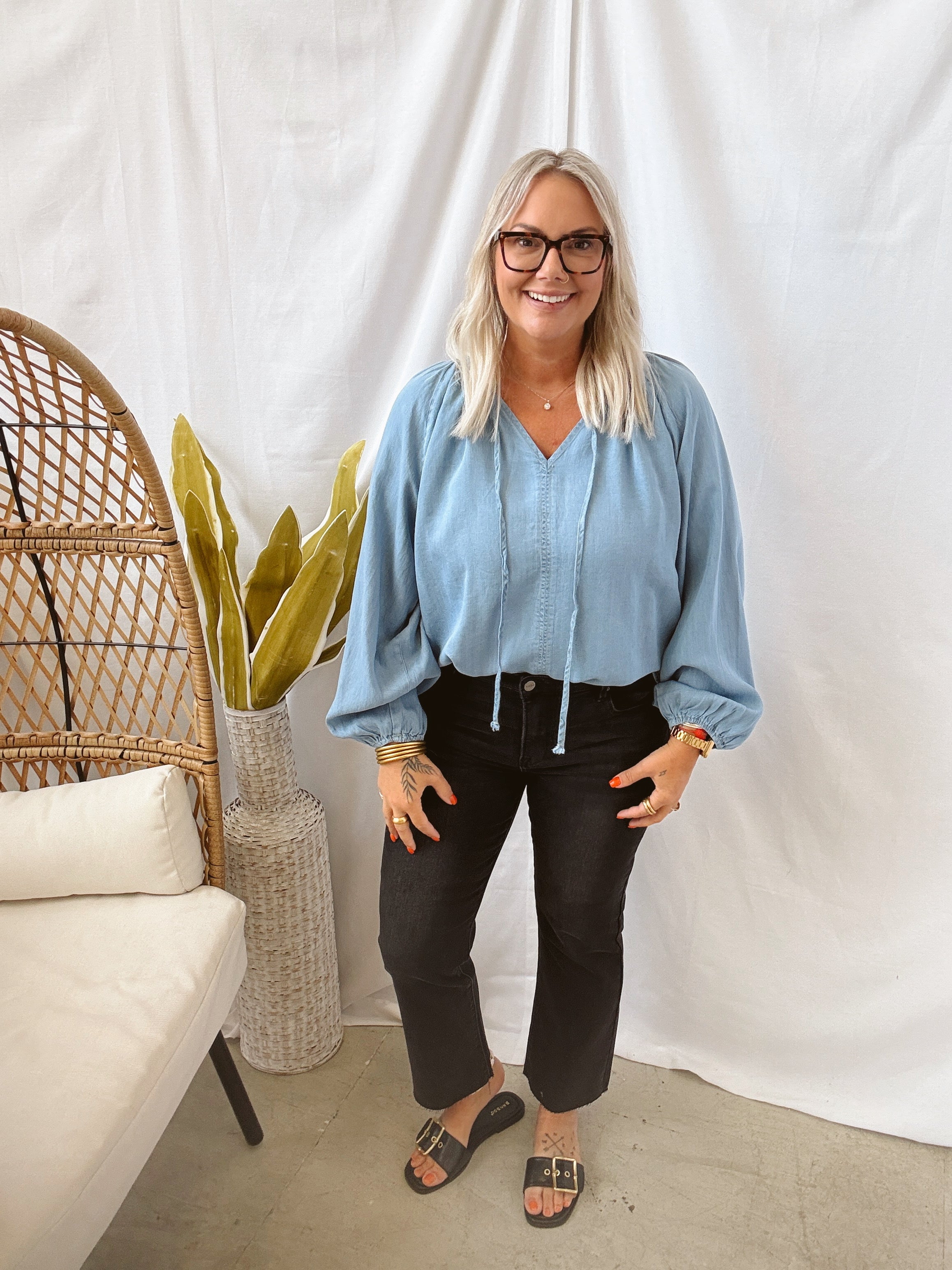 Easy Denim Chambray Top-Final Sale-Long Sleeve Tops-easel-The Silo Boutique, Women's Fashion Boutique Located in Warren and Grand Forks North Dakota