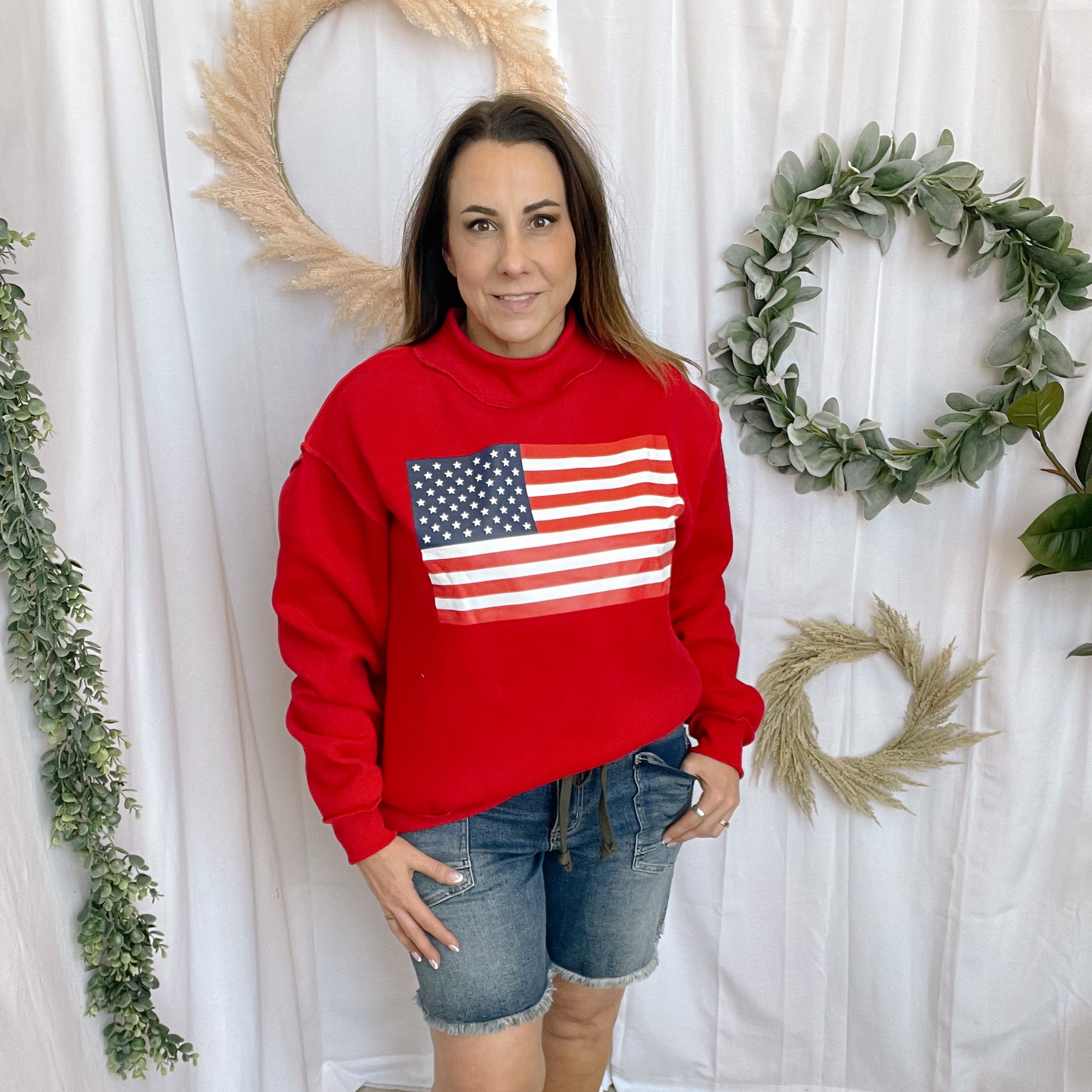 Bucketlist Flag/USA Reversible Sweatshirt-Red-Sweatshirts-bucketlist-The Silo Boutique, Women's Fashion Boutique Located in Warren and Grand Forks North Dakota