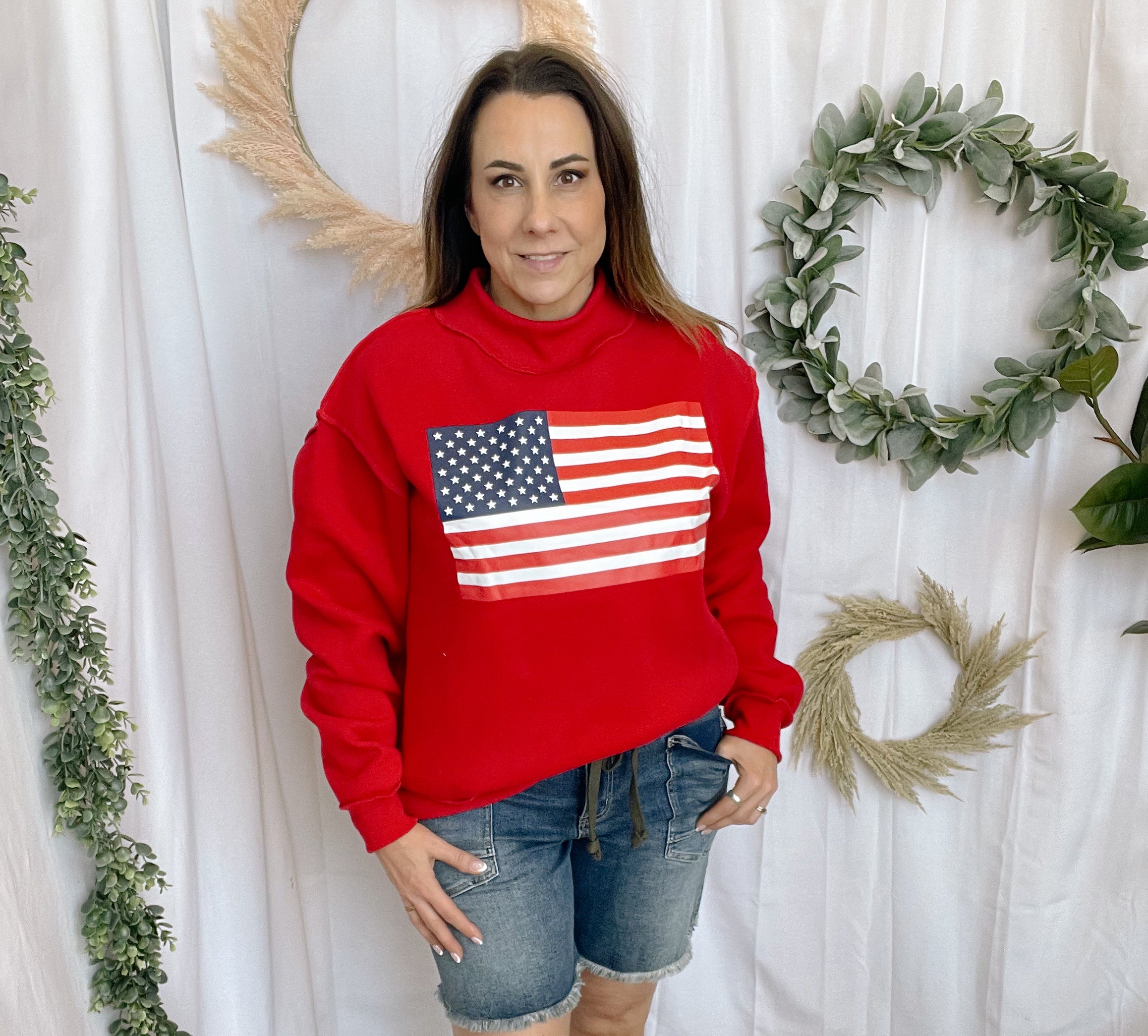 Bucketlist Flag/USA Reversible Sweatshirt-Red-Final Sale-Sweatshirts-bucketlist-The Silo Boutique, Women's Fashion Boutique Located in Warren and Grand Forks North Dakota