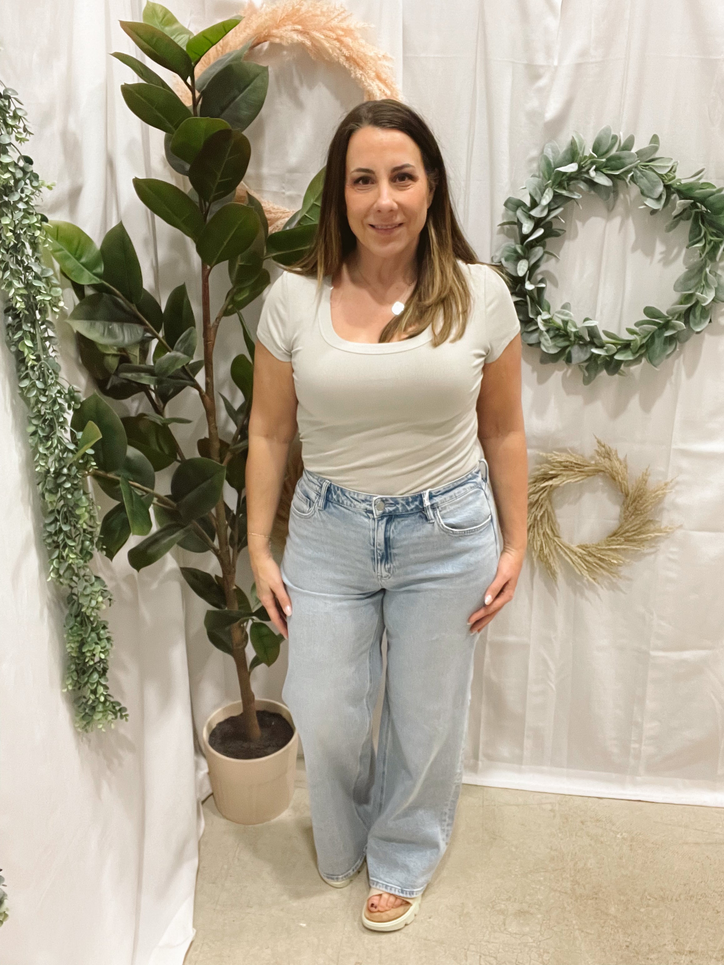 Be Cool Ribbed Scoop Top-Stone-Short Sleeve Tops-be cool-The Silo Boutique, Women's Fashion Boutique Located in Warren and Grand Forks North Dakota