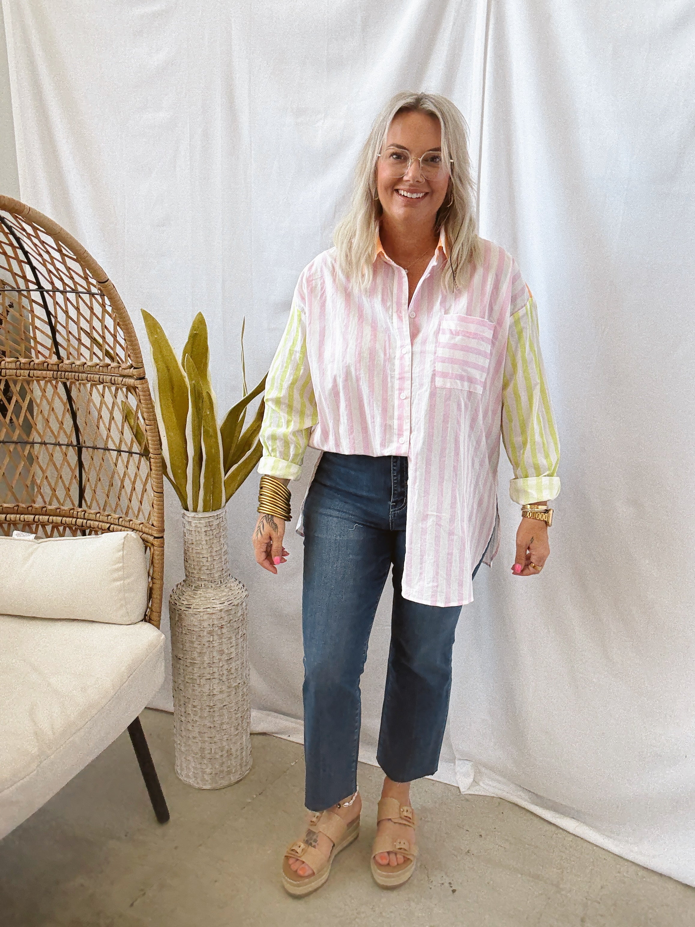 Sherbet Button Down Top-Final Sale-Long Sleeve Tops-in february-The Silo Boutique, Women's Fashion Boutique Located in Warren and Grand Forks North Dakota