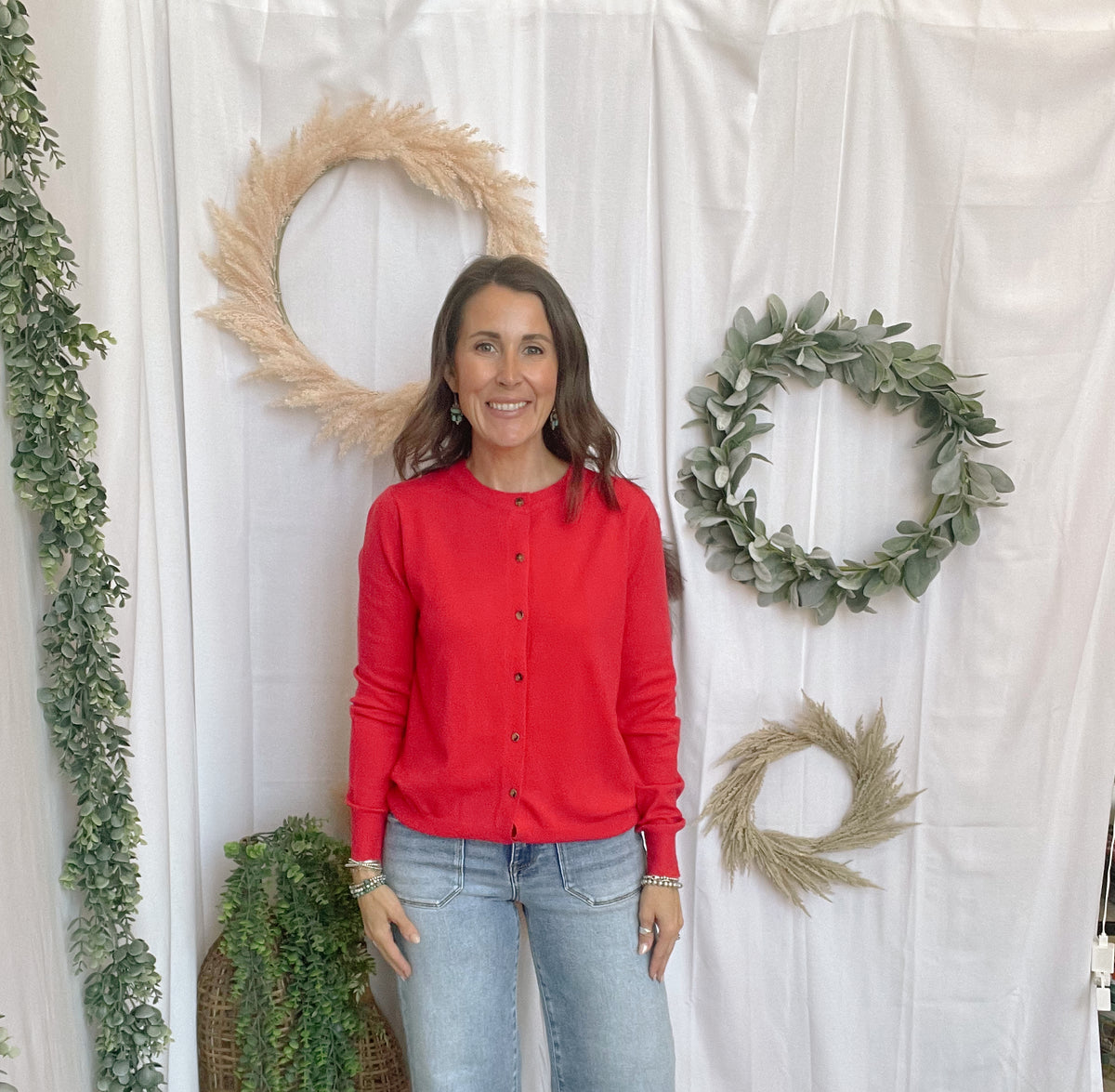 Celia Button Up Cardigan-Red-Cardigans-staccato-The Silo Boutique, Women's Fashion Boutique Located in Warren and Grand Forks North Dakota