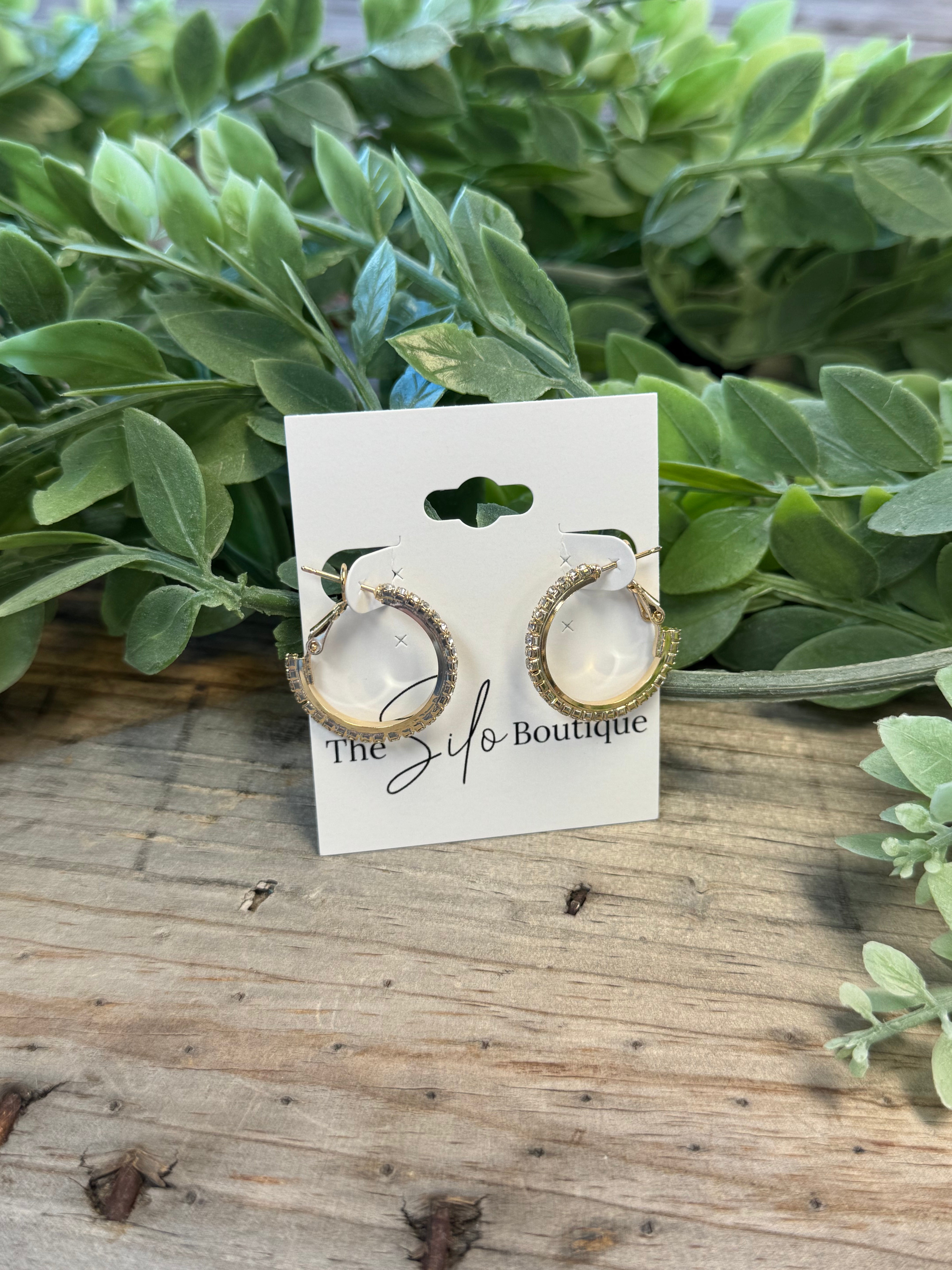 Pave Small Hoop Earrings-Earrings-kenze-The Silo Boutique, Women's Fashion Boutique Located in Warren and Grand Forks North Dakota
