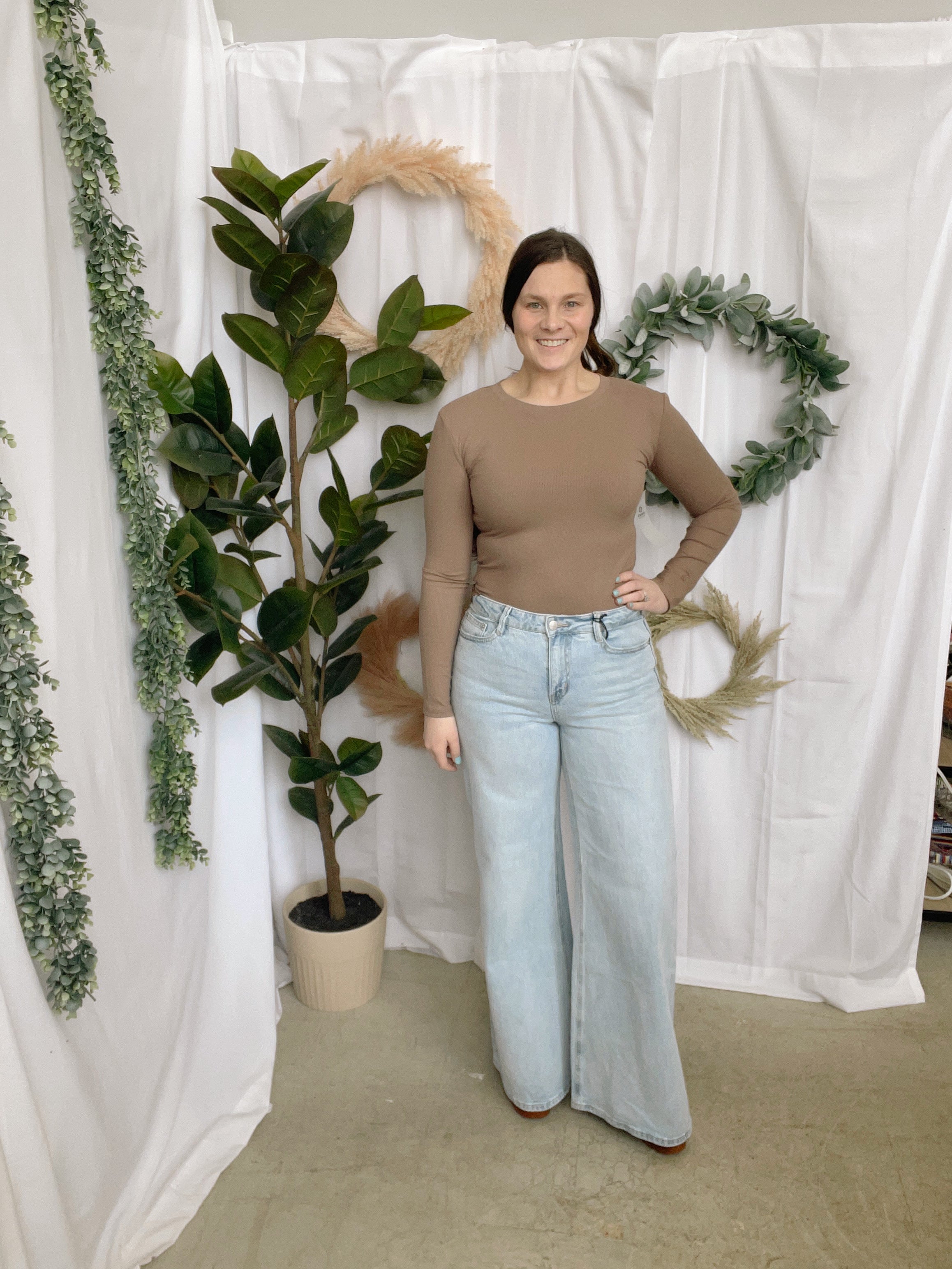 Mono B Essential Long Sleeve Top-Taupe-Long Sleeve Tops-mono b-The Silo Boutique, Women's Fashion Boutique Located in Warren and Grand Forks North Dakota