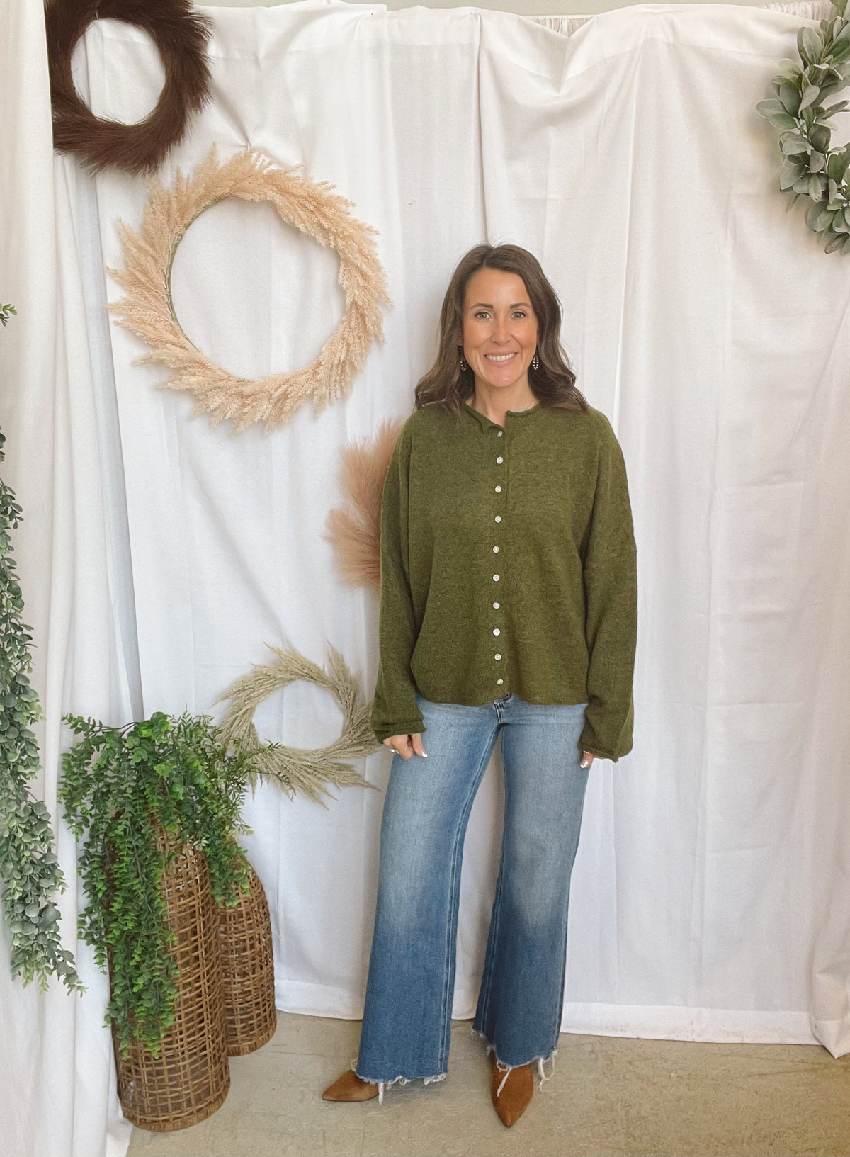 Melanie Button Down Cardigan-Olive Green-Cardigans-merci-The Silo Boutique, Women's Fashion Boutique Located in Warren and Grand Forks North Dakota