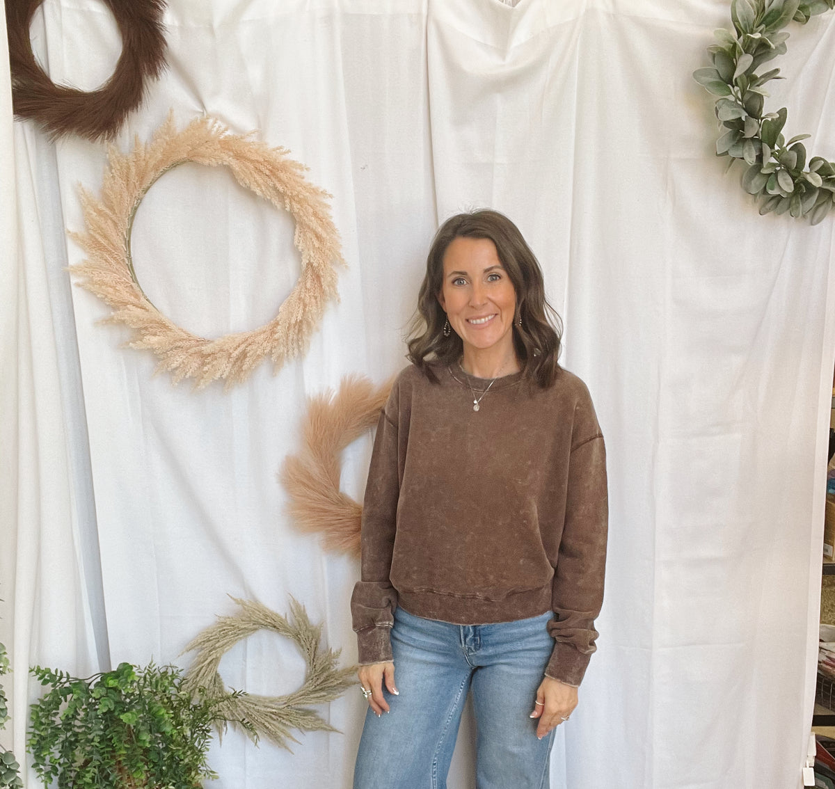 Lillian Crew Sweatshirt-Brown-Sweatshirts-hyfve-The Silo Boutique, Women's Fashion Boutique Located in Warren and Grand Forks North Dakota