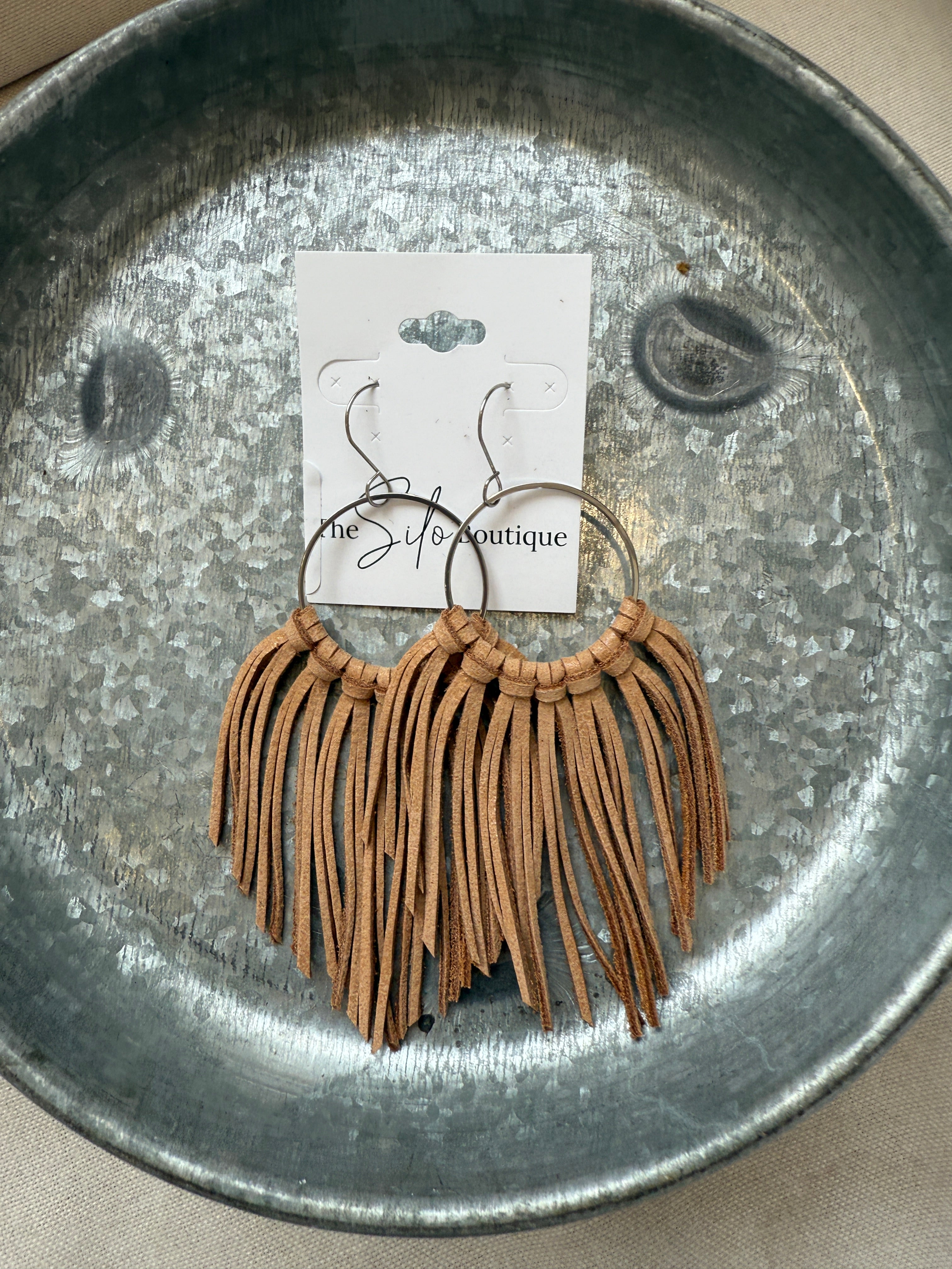 Cascade Fringe Hoops Earrings-Camel-Earrings-fringe with faith-The Silo Boutique, Women's Fashion Boutique Located in Warren and Grand Forks North Dakota