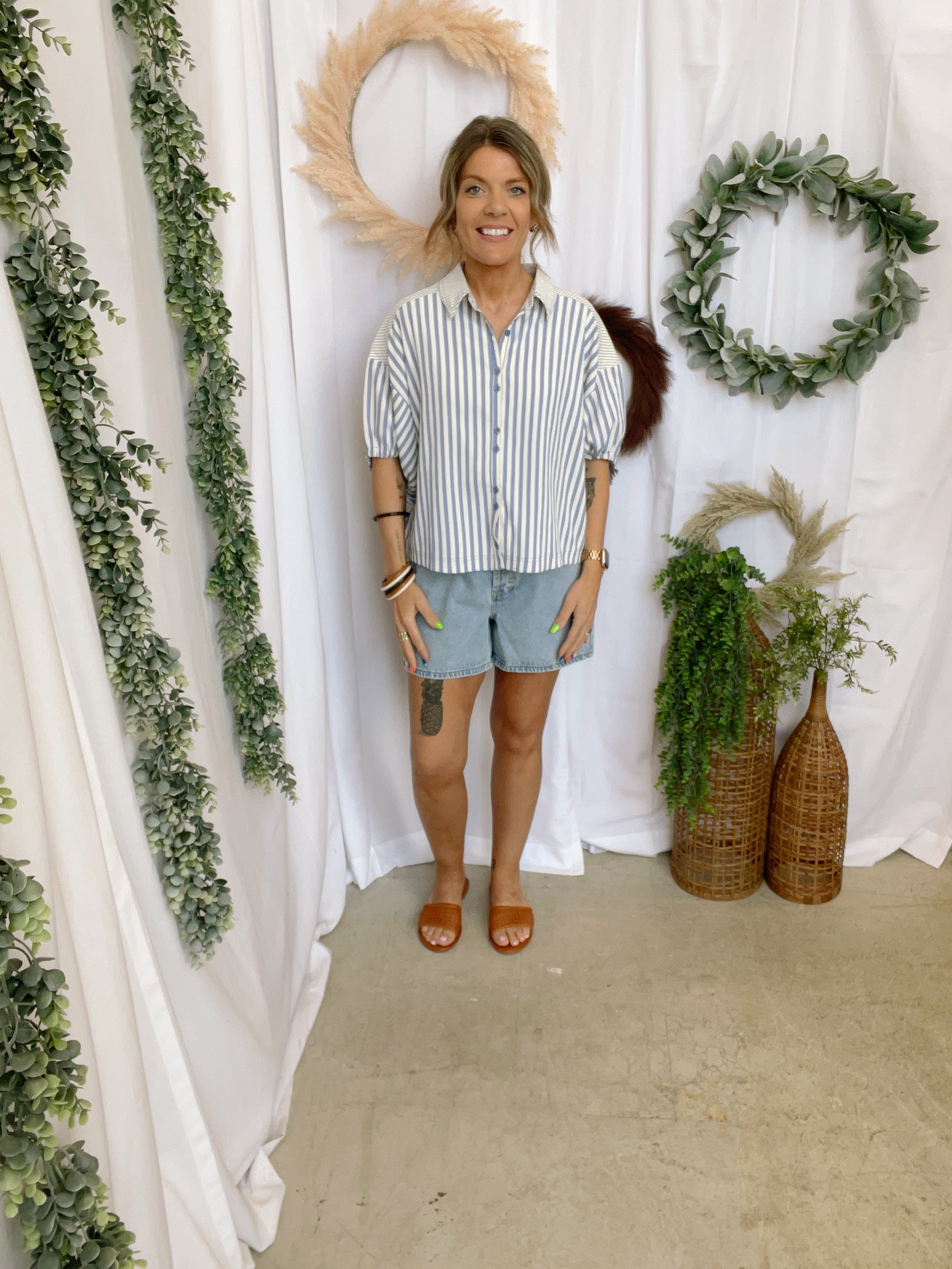 Blue Stripe Corey Top-Short Sleeve Tops-The Silo Boutique-The Silo Boutique, Women's Fashion Boutique Located in Warren and Grand Forks North Dakota