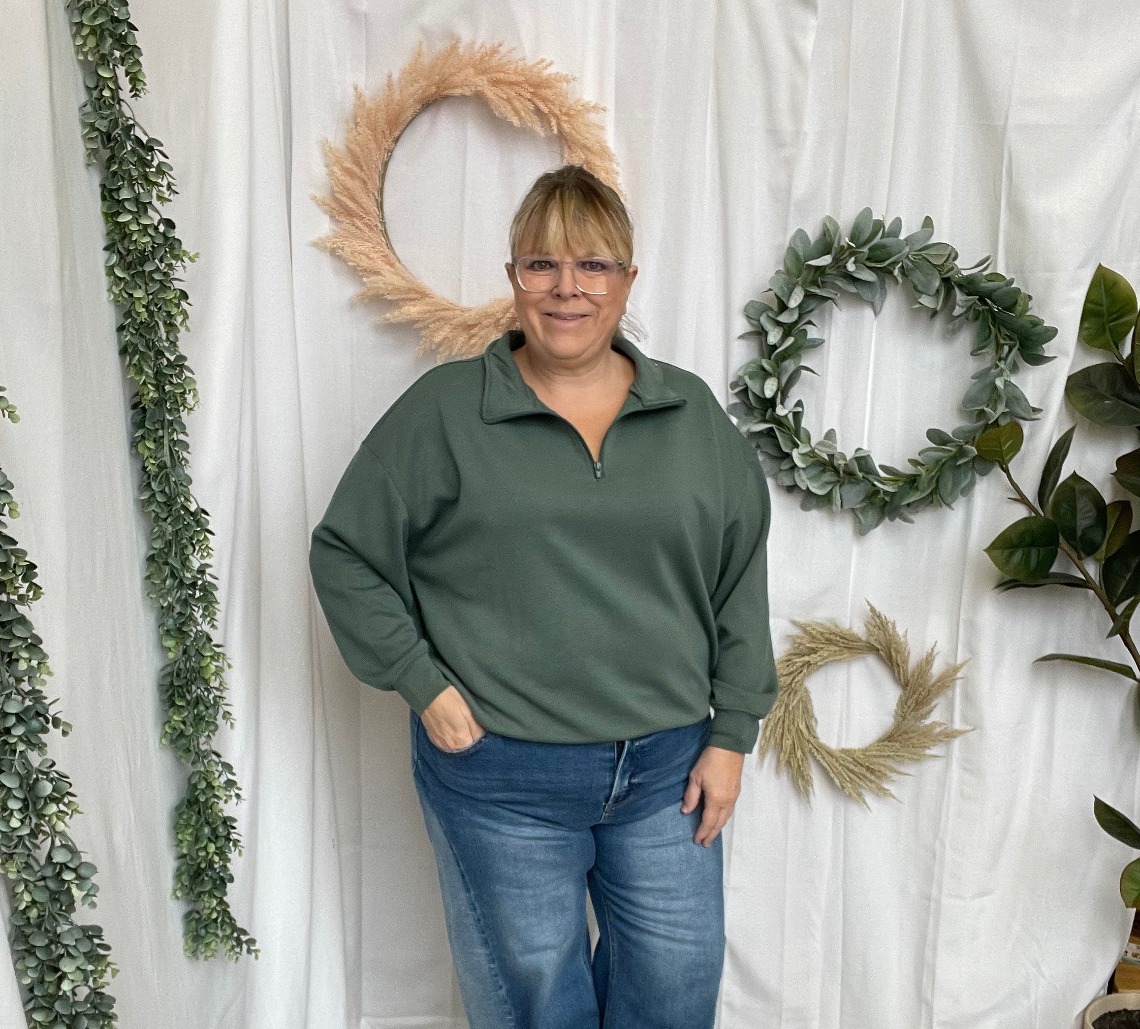 Zoe Scuba Quarter Zip Sweatshirt-Jade-Sweatshirts-Zenana-The Silo Boutique, Women's Fashion Boutique Located in Warren and Grand Forks North Dakota