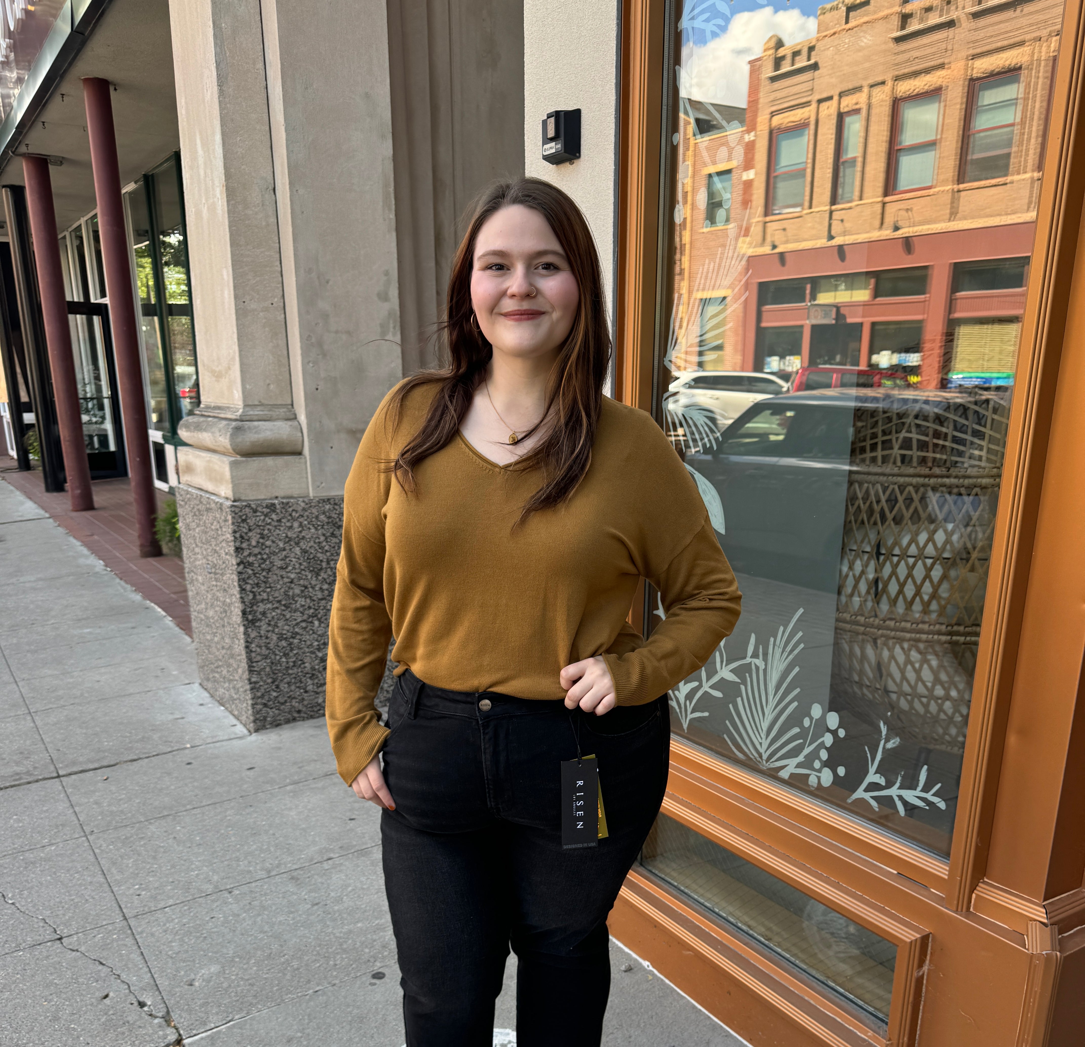 Cool V-Neck Long Sleeve Sweater-Golden Rod-Final sale-Sweaters-be cool-The Silo Boutique, Women's Fashion Boutique Located in Warren and Grand Forks North Dakota