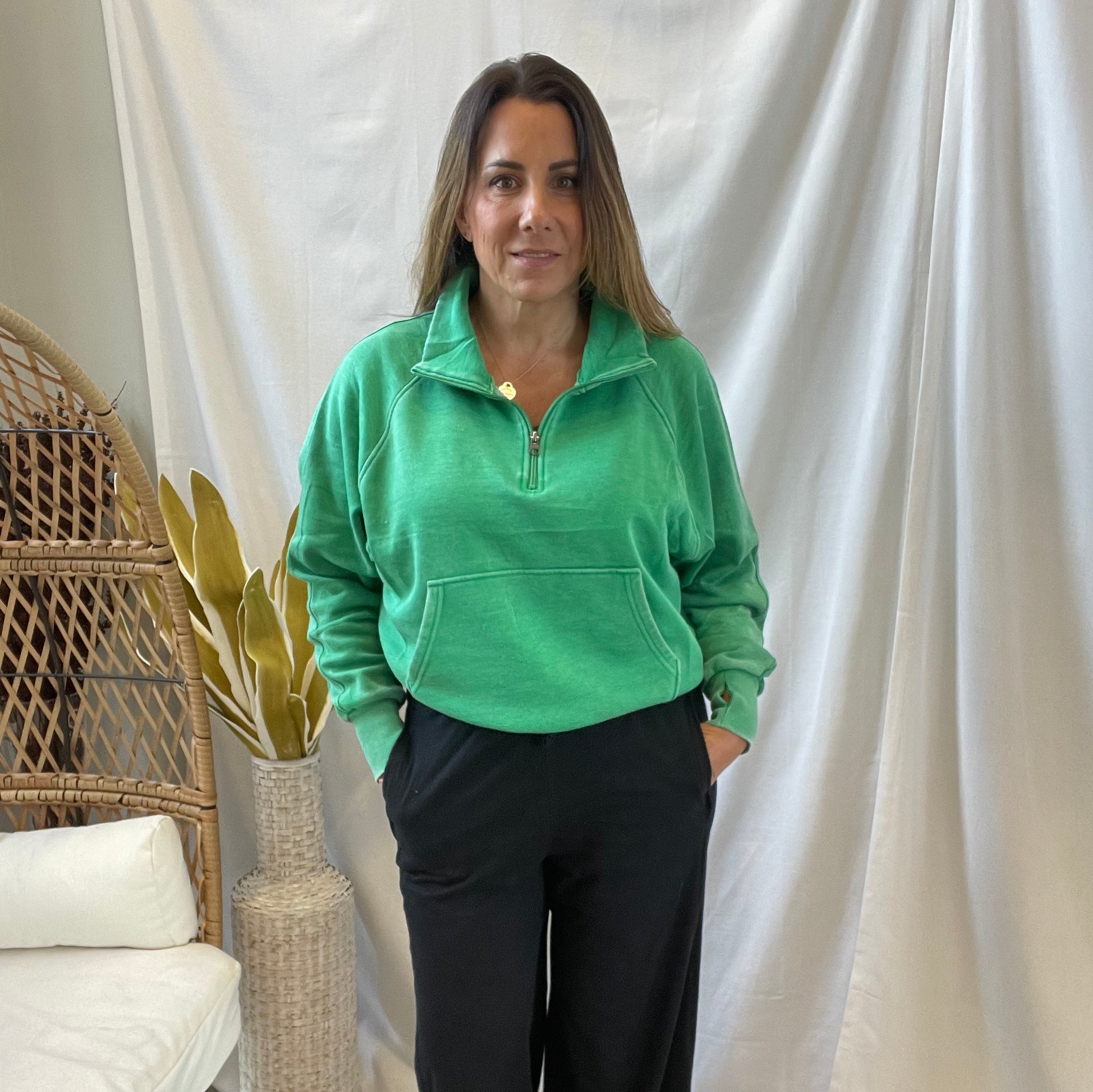 Green Panache Quarter Zip Sweatshirt-Sweatshirts-panache-The Silo Boutique, Women's Fashion Boutique Located in Warren and Grand Forks North Dakota