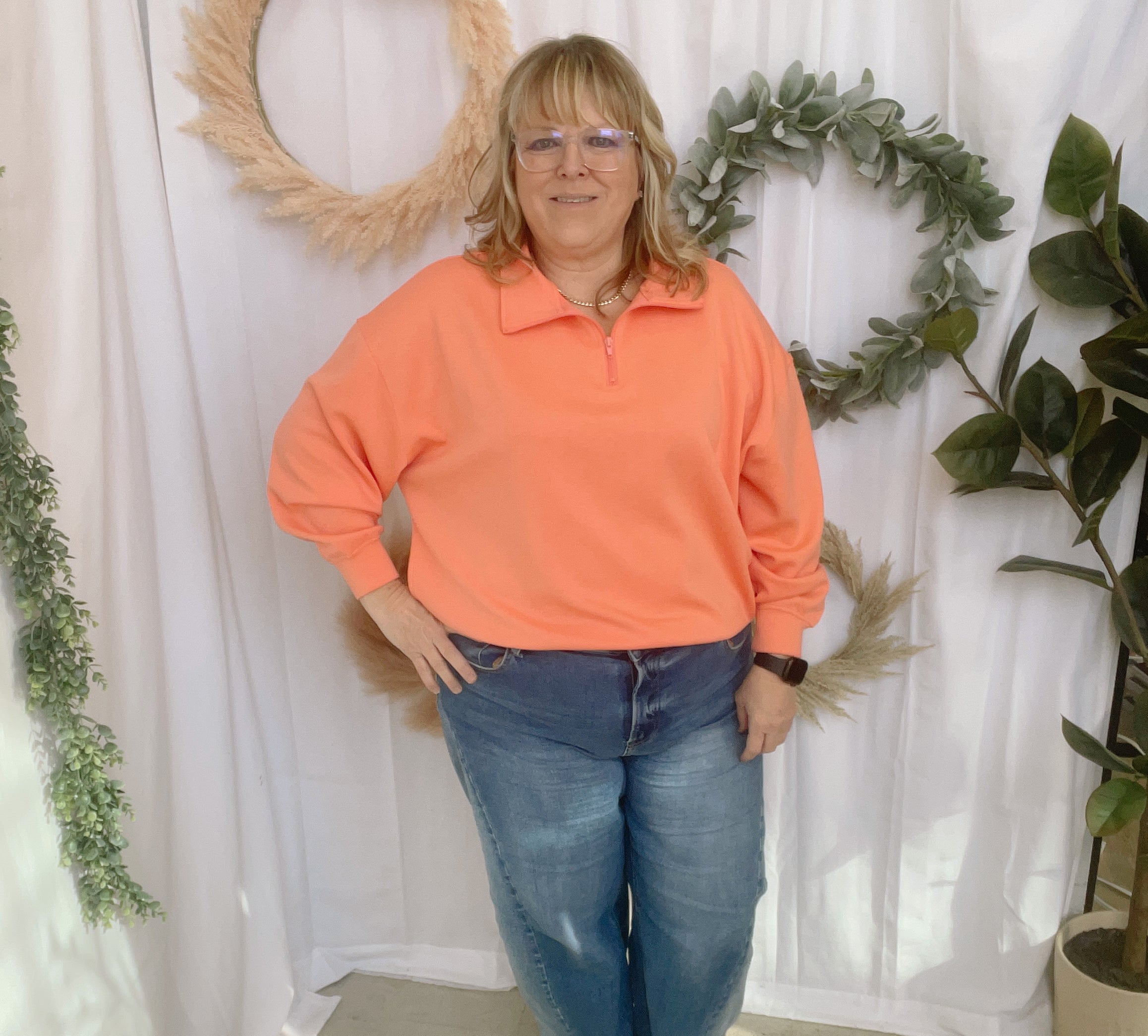 Zoe Scuba Quarter Zip Sweatshirt-Coral-Sweatshirts-Zenana-The Silo Boutique, Women's Fashion Boutique Located in Warren and Grand Forks North Dakota