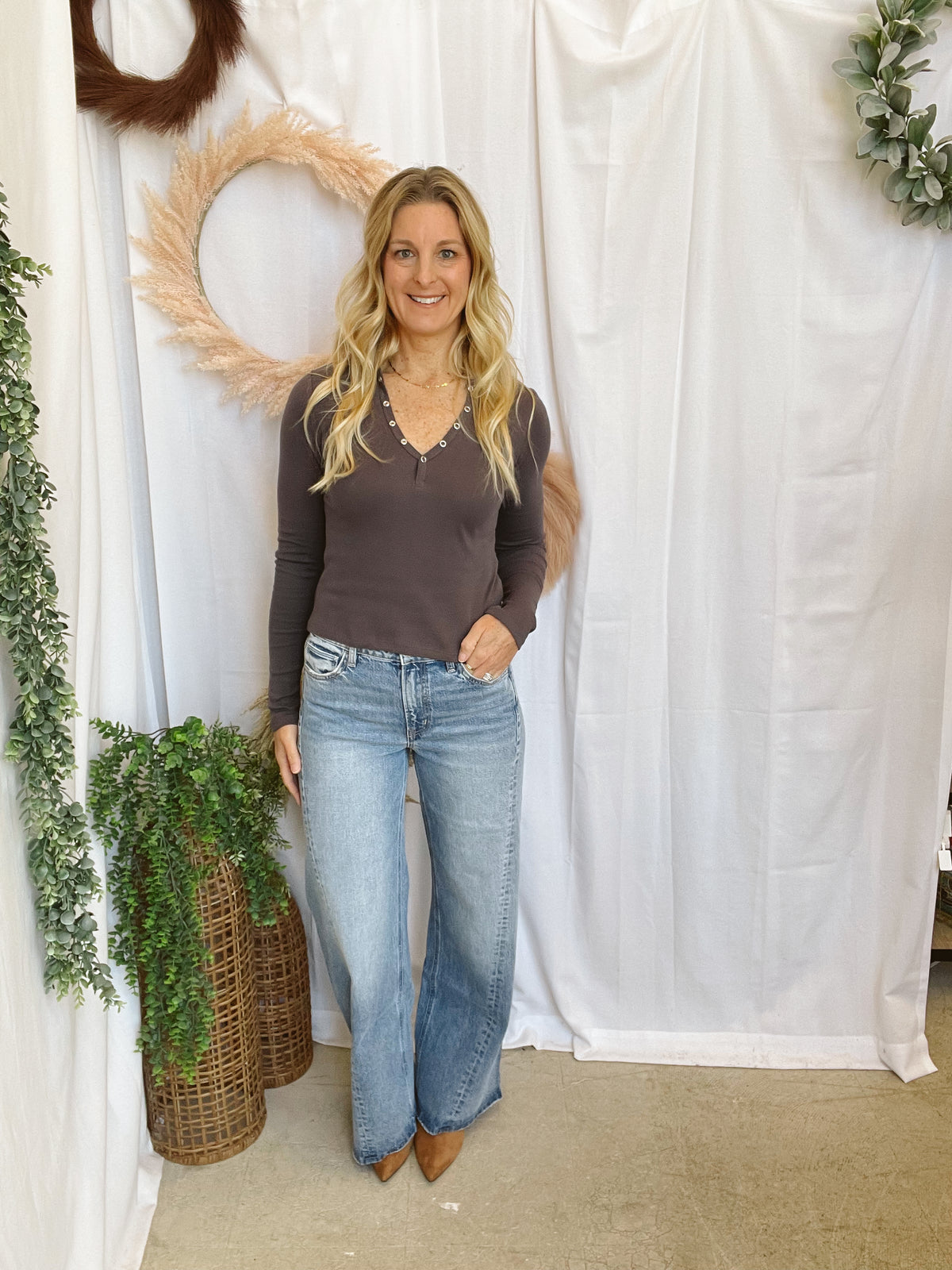 Jennifer Henley Top-Charcoal-Long Sleeve Tops-hyfve-The Silo Boutique, Women's Fashion Boutique Located in Warren and Grand Forks North Dakota
