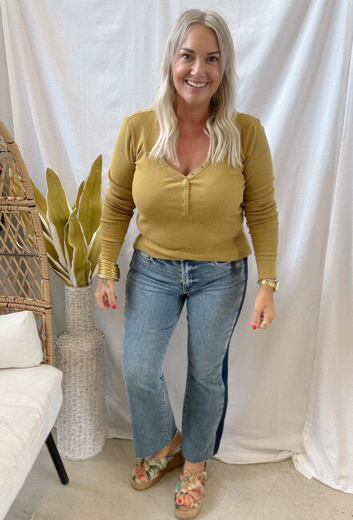 Cool Dijon Snap Neck Long Sleeve Top-Long Sleeve Tops-be cool-The Silo Boutique, Women's Fashion Boutique Located in Warren and Grand Forks North Dakota