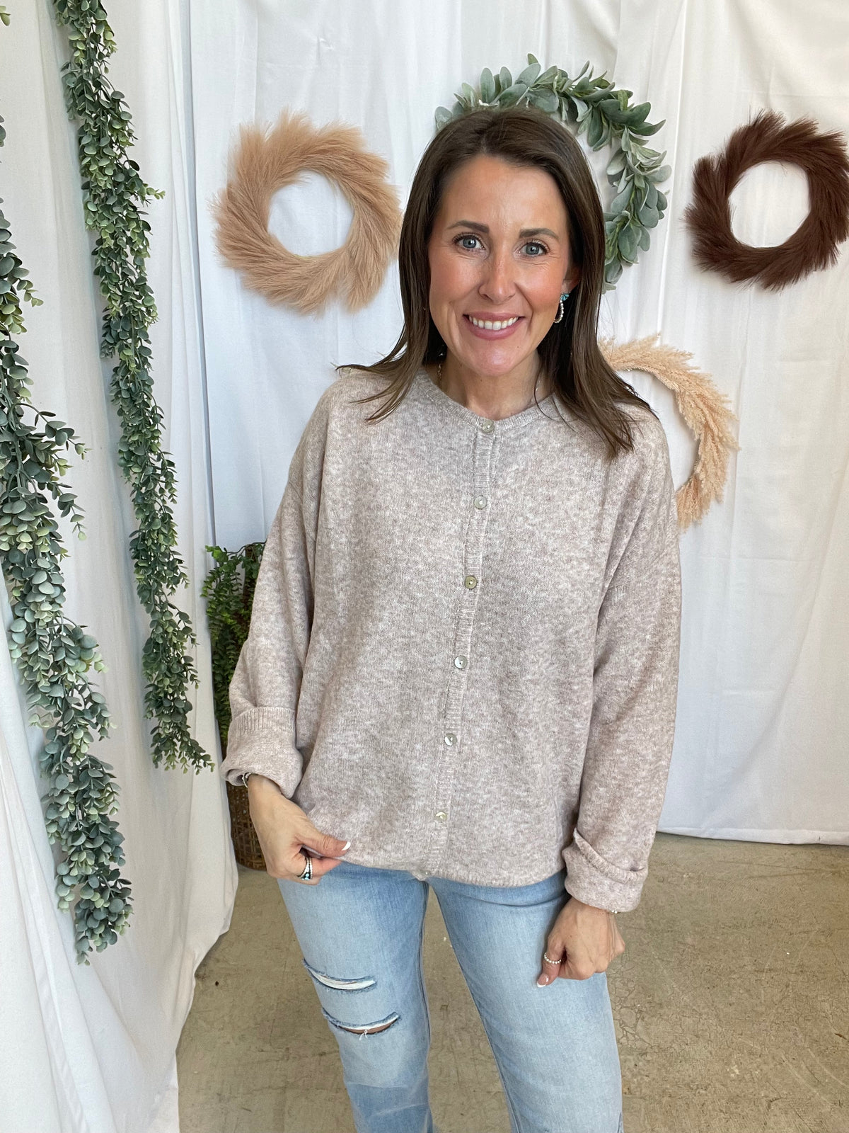 Stella Crew Cardigan-Beige-Cardigans-lelis-The Silo Boutique, Women's Fashion Boutique Located in Warren and Grand Forks North Dakota