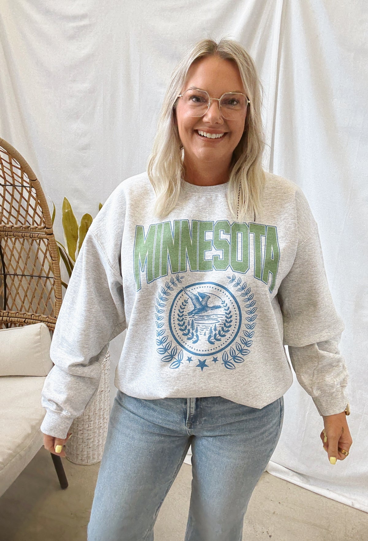 Minnesota Wreath Graphic Sweatshirt-Sweatshirts-blume-The Silo Boutique, Women's Fashion Boutique Located in Warren and Grand Forks North Dakota