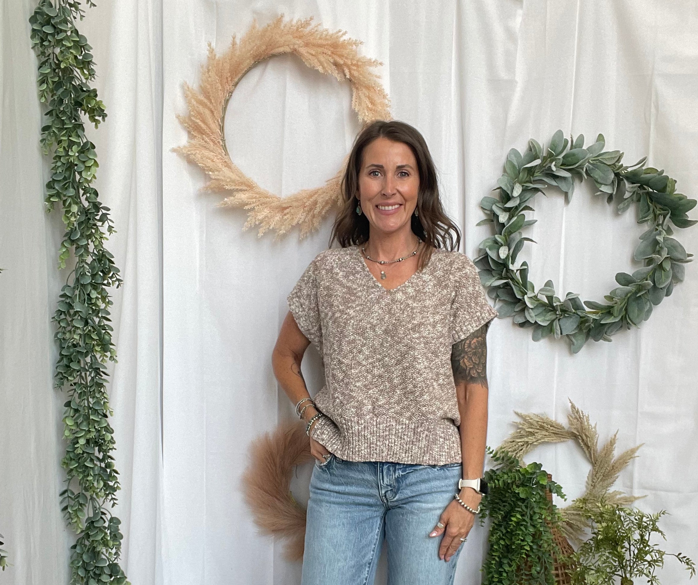 Casey Knit V Neck Top-Brown-Short Sleeve Tops-fun2fun-The Silo Boutique, Women's Fashion Boutique Located in Warren and Grand Forks North Dakota