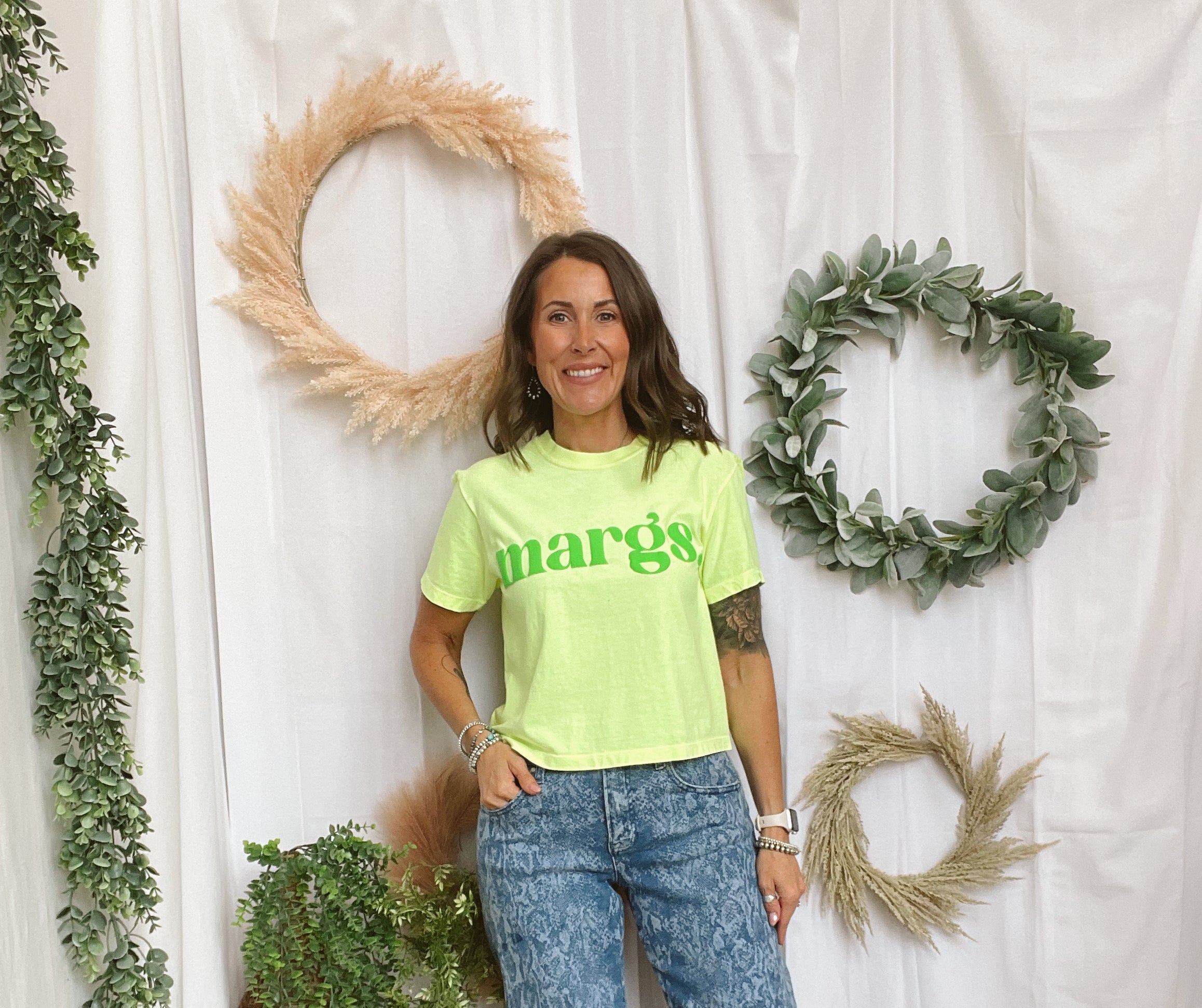 Margs Lime Puff Crop Tee-Graphic Tees-poppy-The Silo Boutique, Women's Fashion Boutique Located in Warren and Grand Forks North Dakota