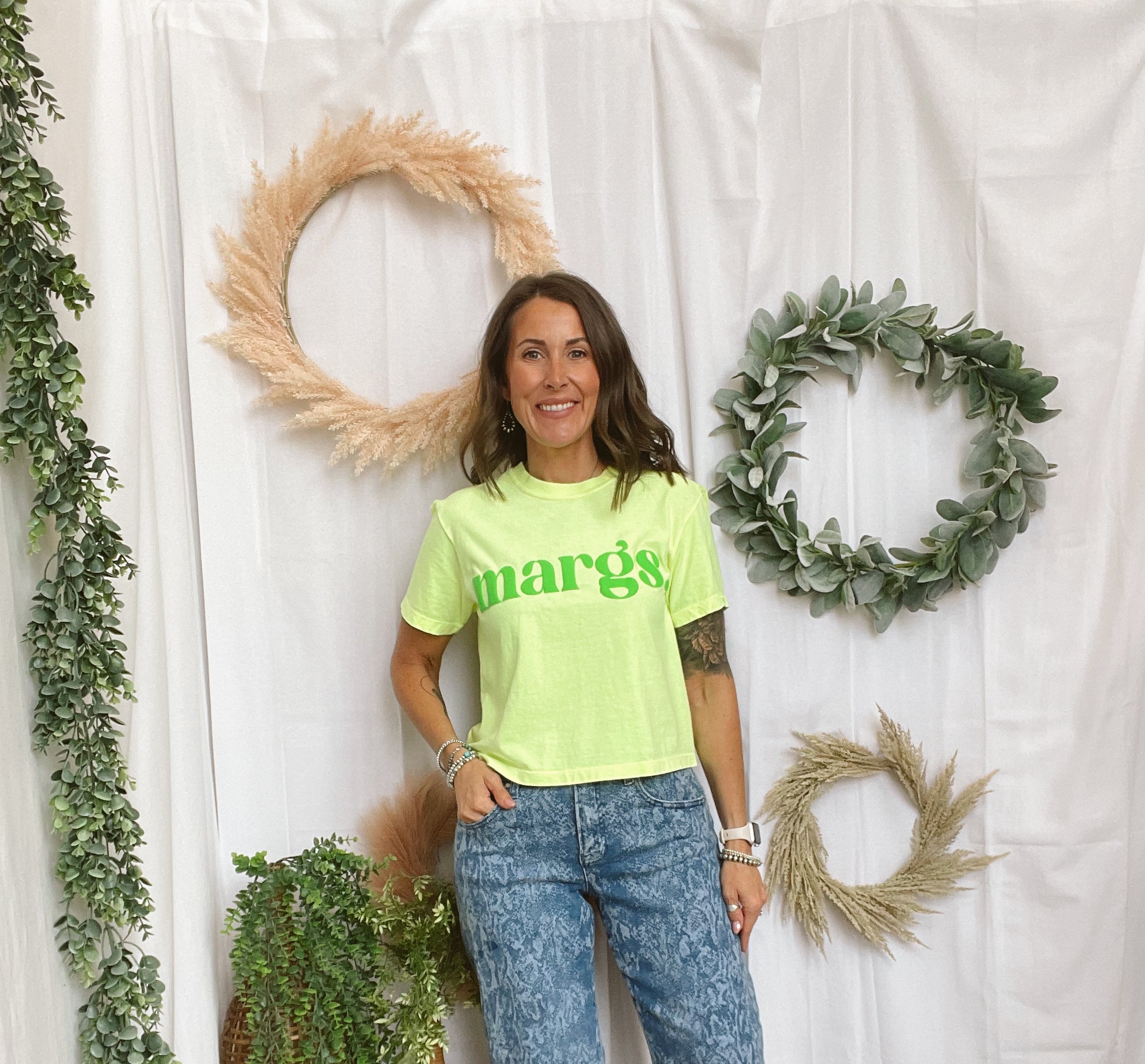 Margs Lime Puff Crop Tee-Graphic Tees-poppy-The Silo Boutique, Women's Fashion Boutique Located in Warren and Grand Forks North Dakota