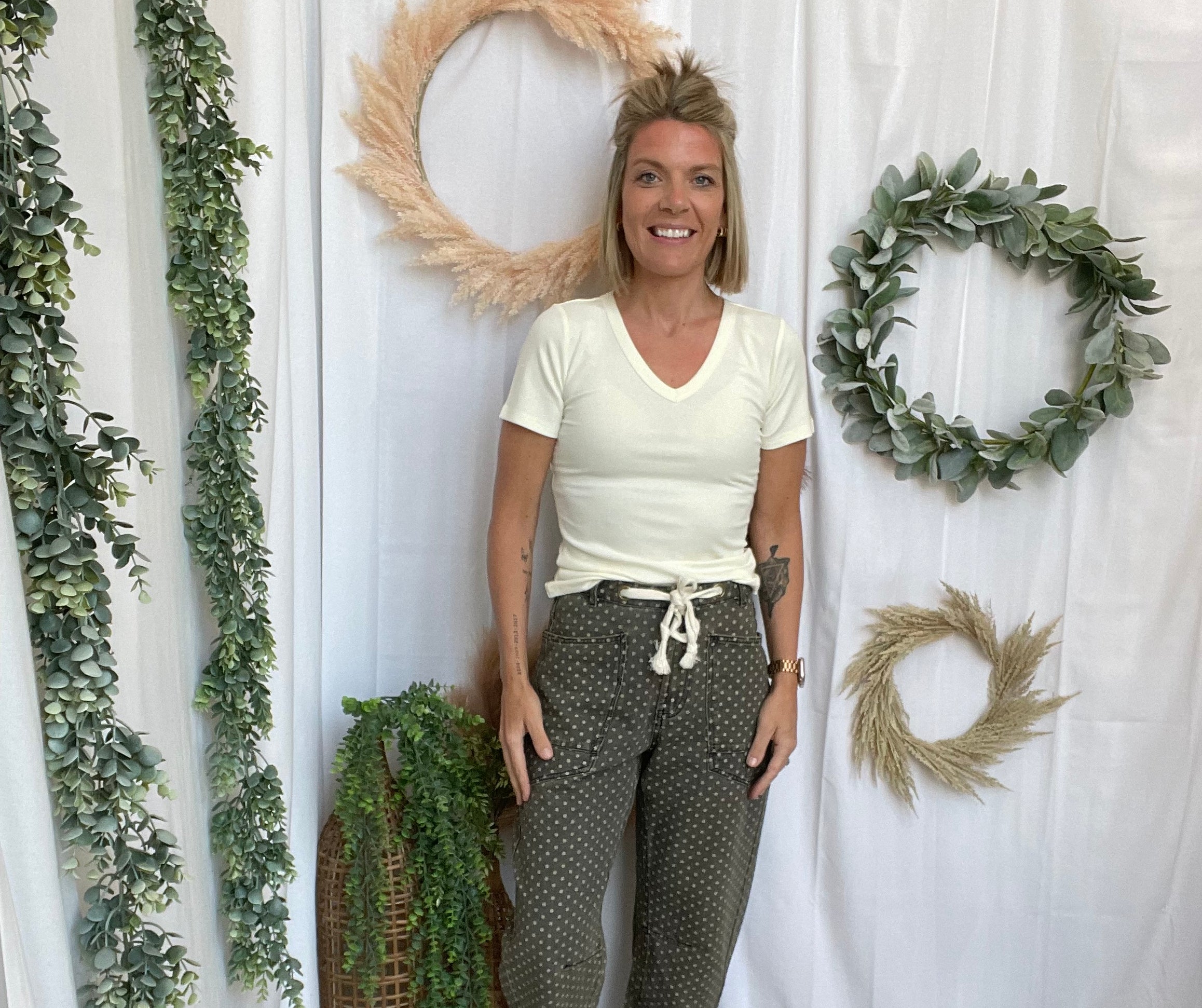 Muse Polka Dot Barrel Jeans-Black-Jeans-miou muse-The Silo Boutique, Women's Fashion Boutique Located in Warren and Grand Forks North Dakota
