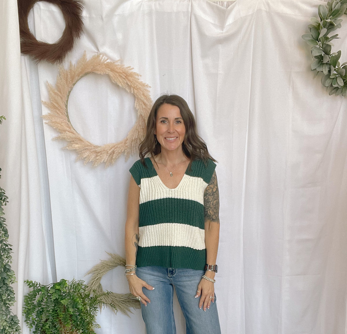 Amelia Striped Vest-Green-Vests-hyfve-The Silo Boutique, Women's Fashion Boutique Located in Warren and Grand Forks North Dakota
