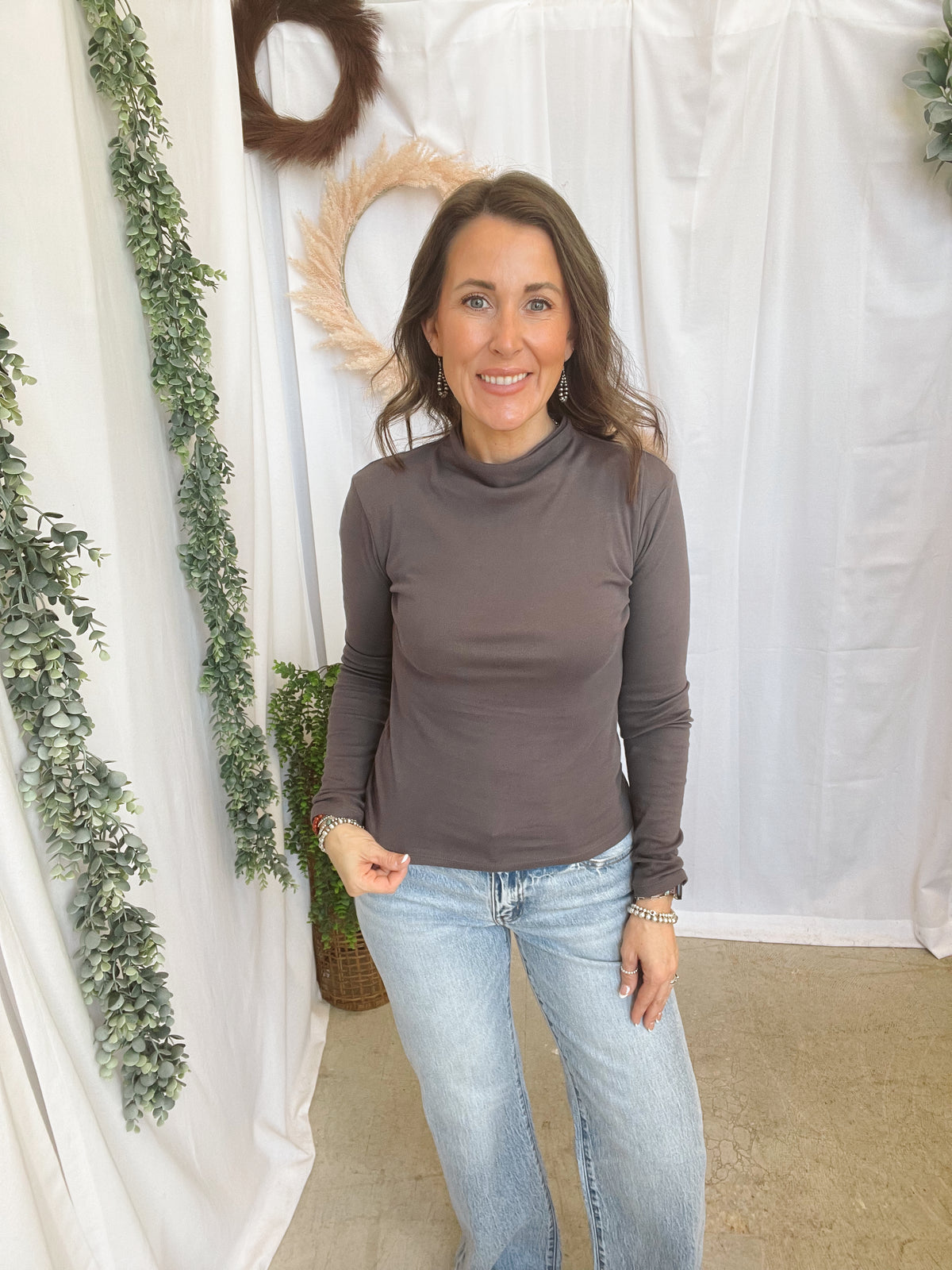 Amy Mock Neck Top-Charcoal-Long Sleeve Tops-hyfve-The Silo Boutique, Women's Fashion Boutique Located in Warren and Grand Forks North Dakota