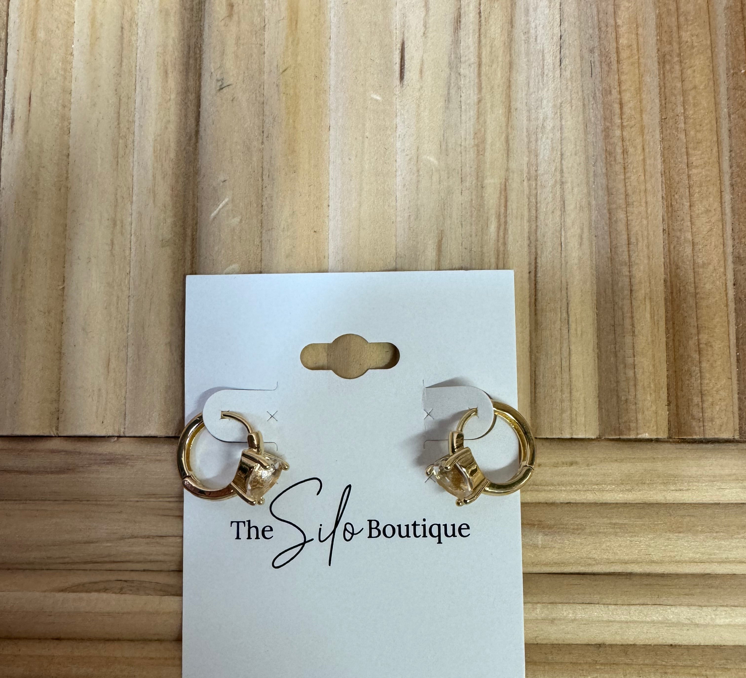 Mini Crystal Heart Huggie Earrings-earrings-Fame-The Silo Boutique, Women's Fashion Boutique Located in Warren and Grand Forks North Dakota