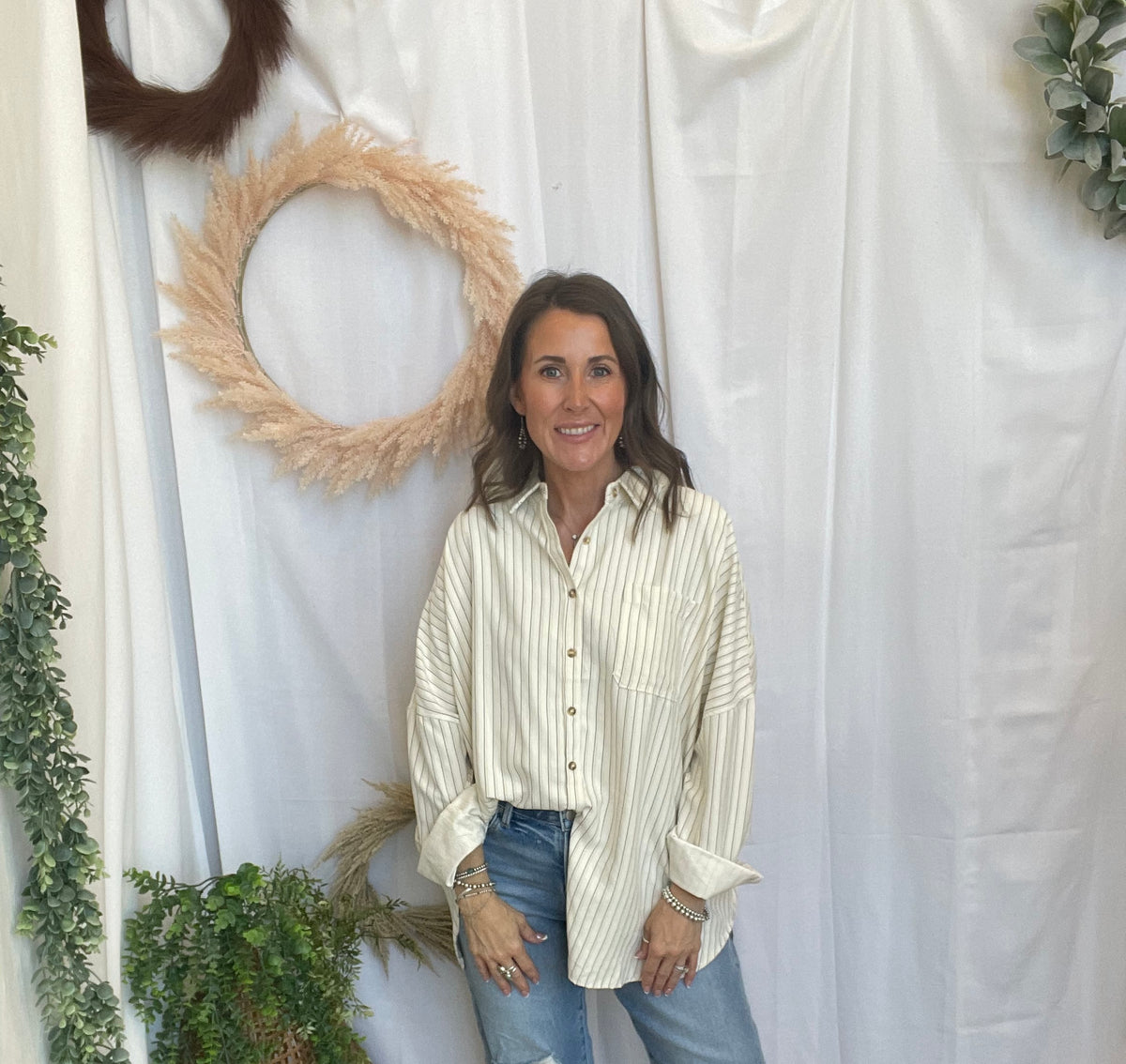 Emerson Button Down Top-Cream-Long Sleeve Tops-hyfve-The Silo Boutique, Women's Fashion Boutique Located in Warren and Grand Forks North Dakota