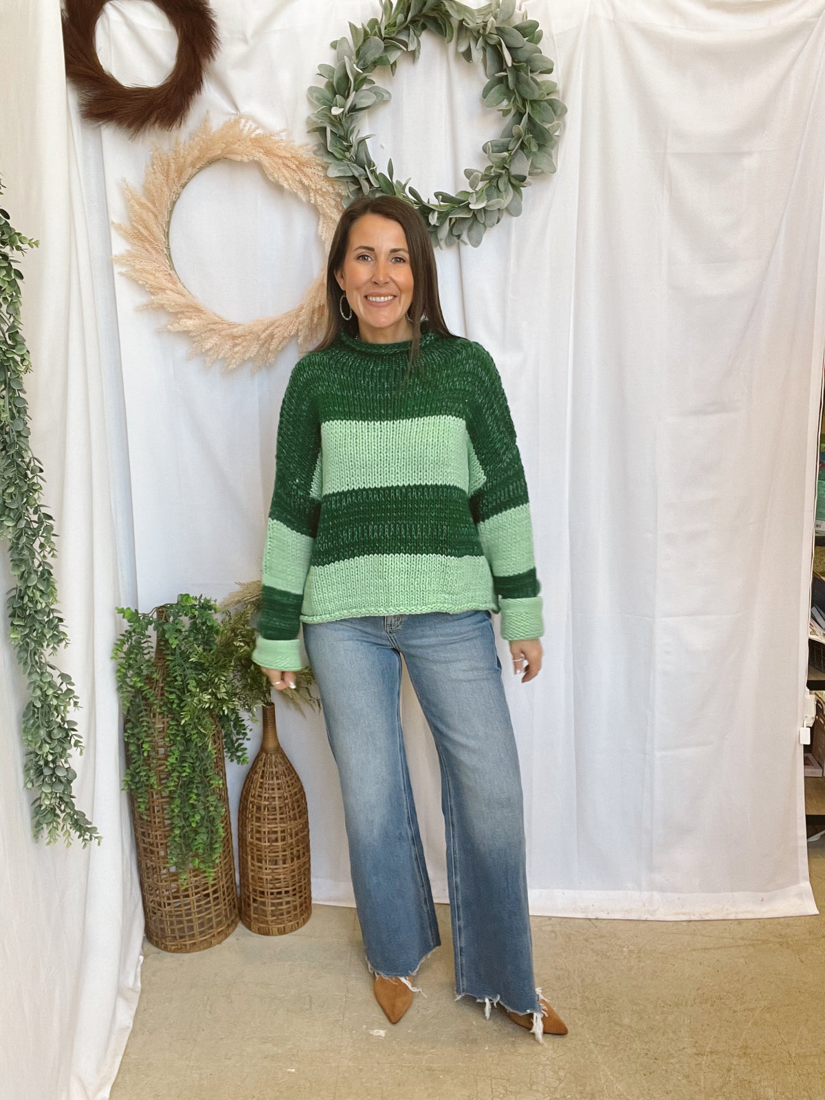 Minted Green Stripe Sweater-Sweaters-cotierra-The Silo Boutique, Women's Fashion Boutique Located in Warren and Grand Forks North Dakota