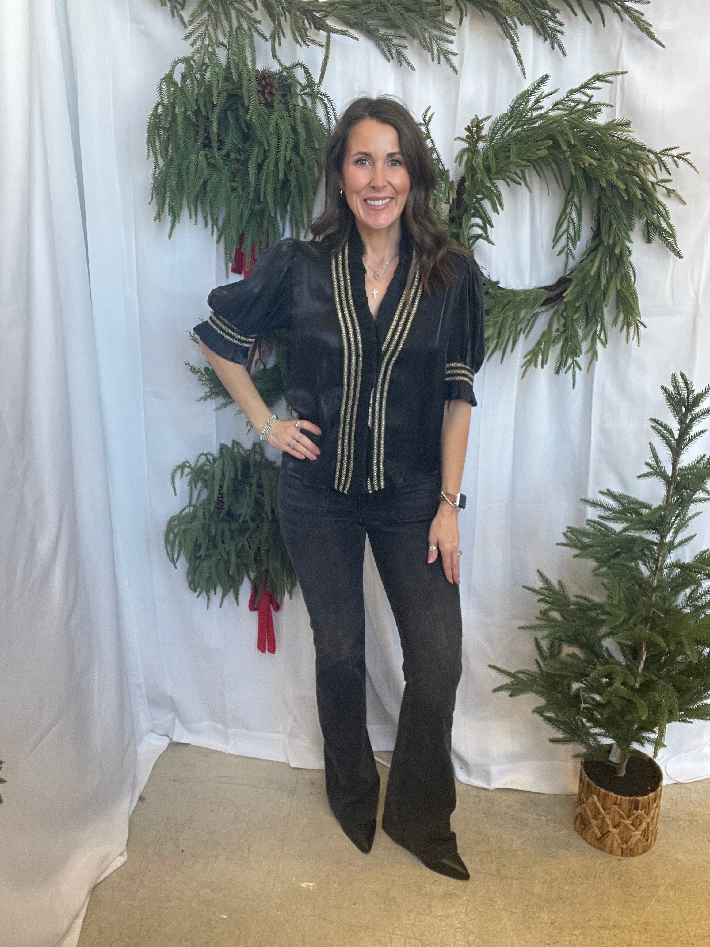 Glam Ruffle Smocked Top-Black-Final Sale-Short Sleeve Tops-glam-The Silo Boutique, Women's Fashion Boutique Located in Warren and Grand Forks North Dakota