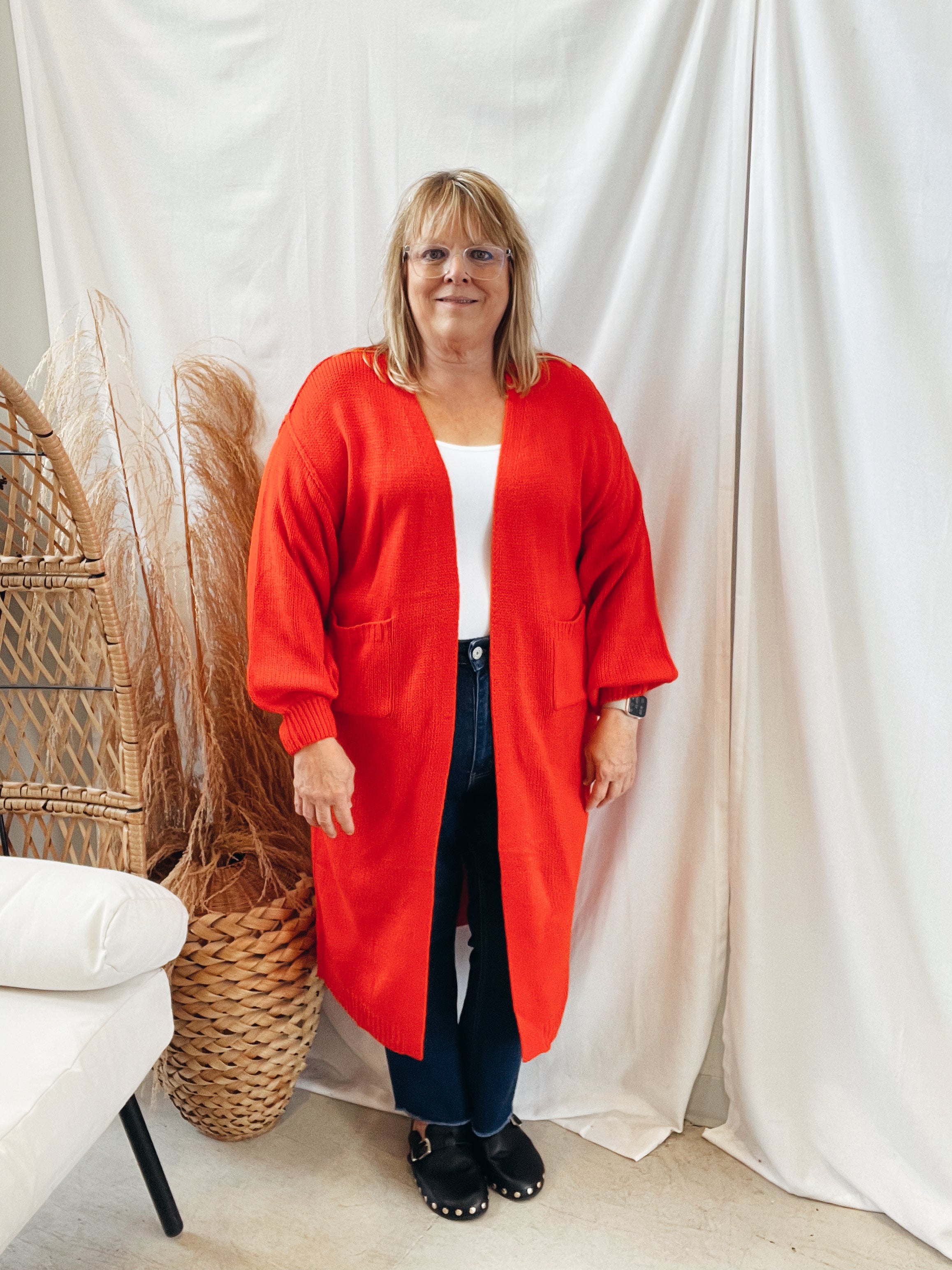 Panache Long Cardigan-Red-Cardigans-panache-The Silo Boutique, Women's Fashion Boutique Located in Warren and Grand Forks North Dakota