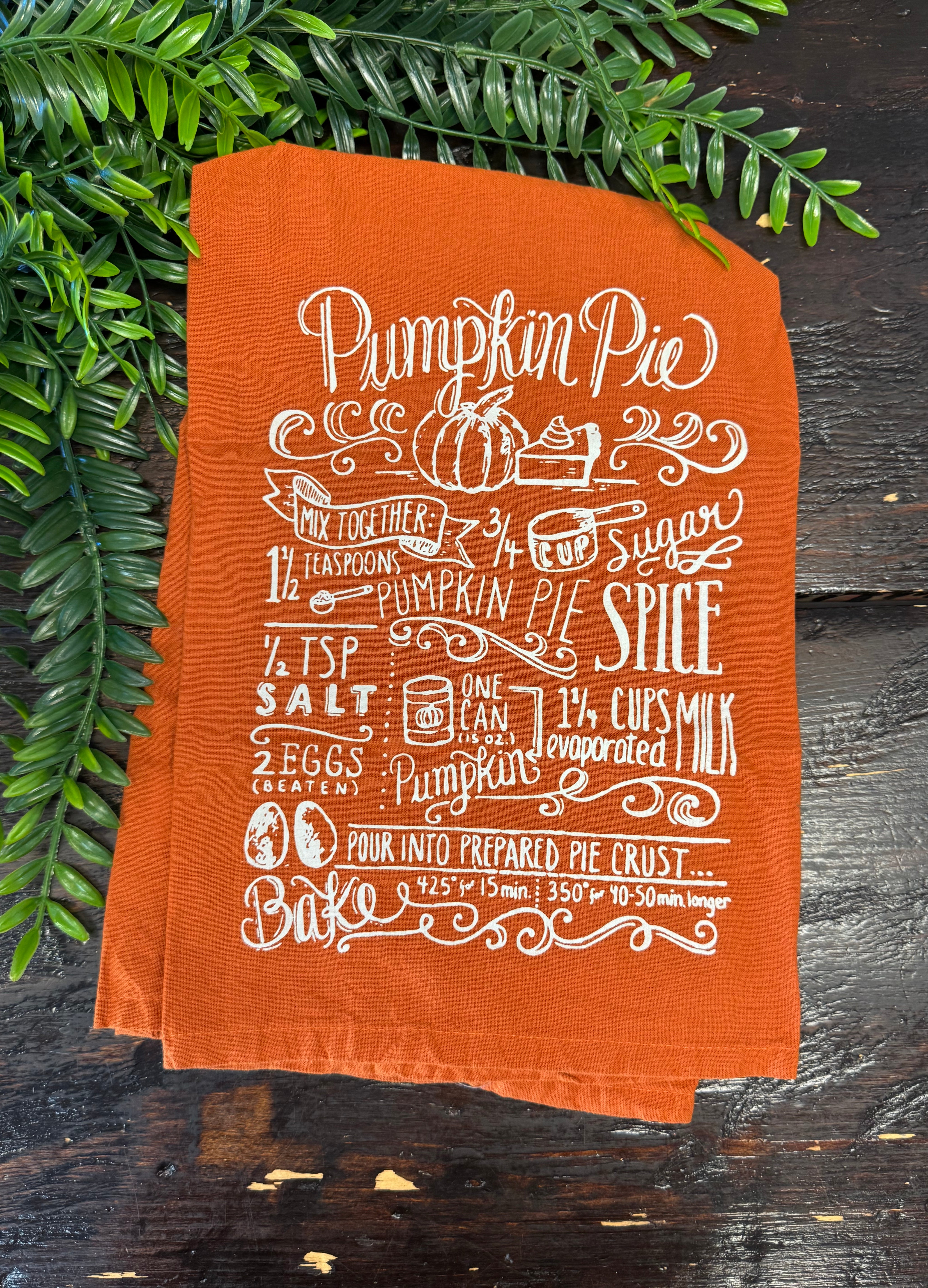 Pumpkin Pie Tea Towel-Tea Towels-primitives-The Silo Boutique, Women's Fashion Boutique Located in Warren and Grand Forks North Dakota