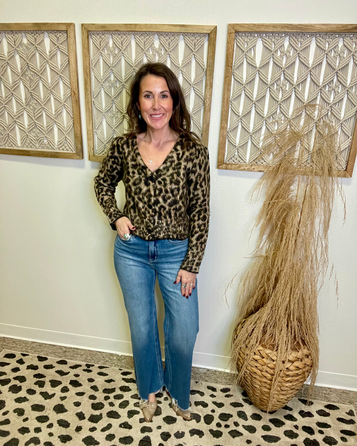 Elan Cheetah Print Sweater Cardigan-Sweaters-elan-The Silo Boutique, Women's Fashion Boutique Located in Warren and Grand Forks North Dakota